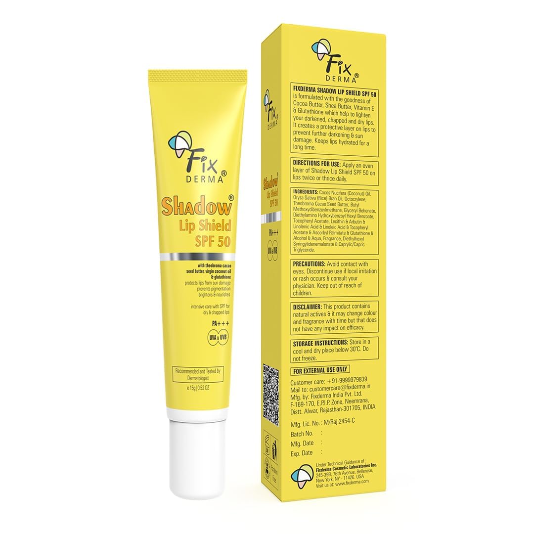 FIXDERMA SPF 50 PA+++ Lip Balm with Cocoa Butter & Coconut Oil - Sun Protection Lip Shield Prevents Pigmentation & UV Damage - 15g Yellow - Perfect for Outdoor Activities, Hiking & Beach Days