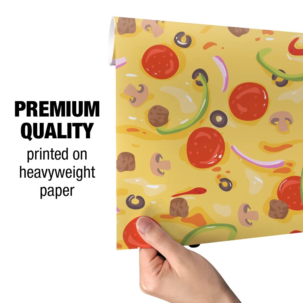 GRAPHICS & MORE Combination Pizza Pattern Wrapping Paper Rolls - Pepperoni, Olives & Onions Design | Perfect for Birthday Gifts, Party Decorations & Food-Themed Events