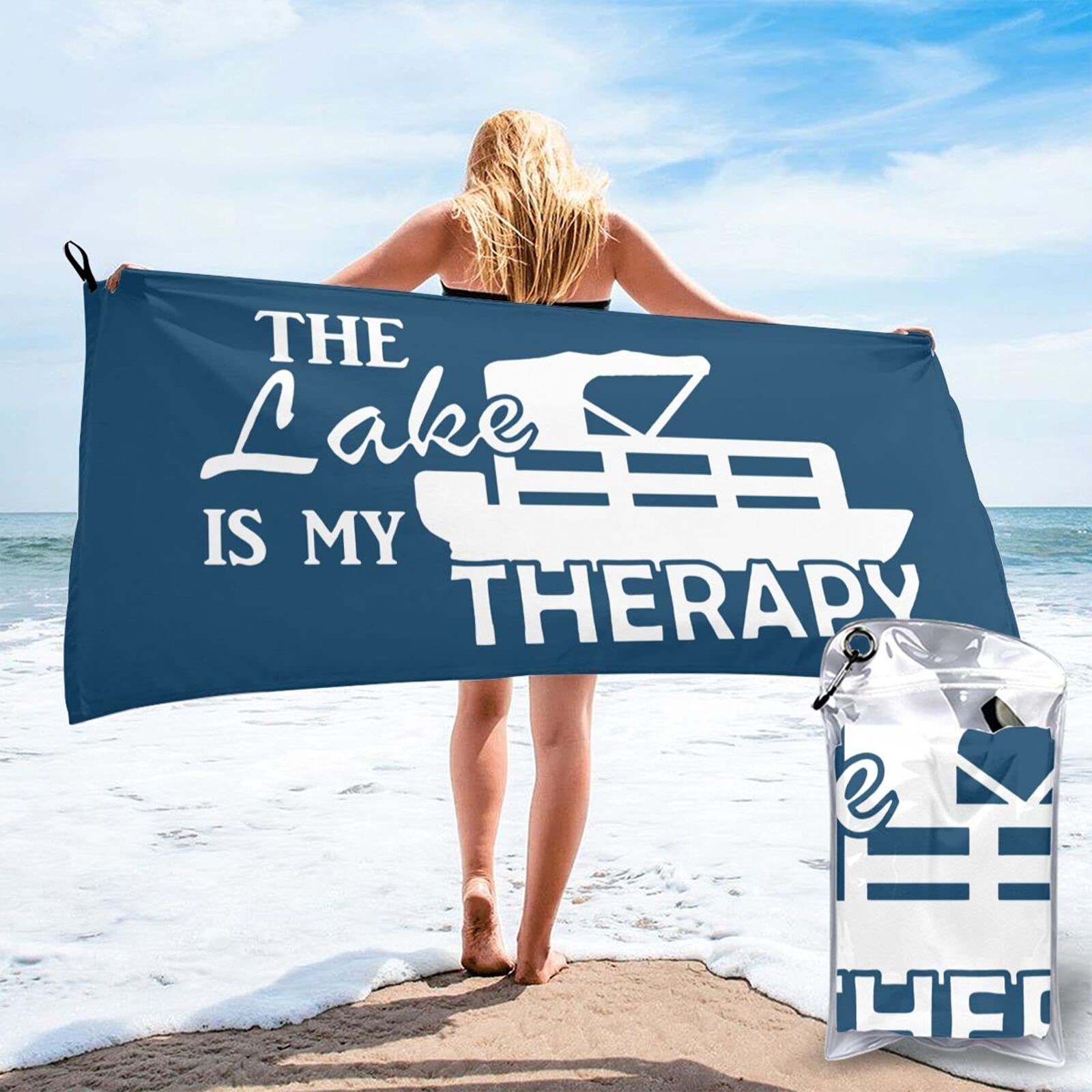 **CUTEDWARF The Lake is My Therapy Pontoon Boat Towels - Soft, Quick-Drying & Absorbent Bath & Beach Towels for Swimming, Boating & Outdoor Adventures**