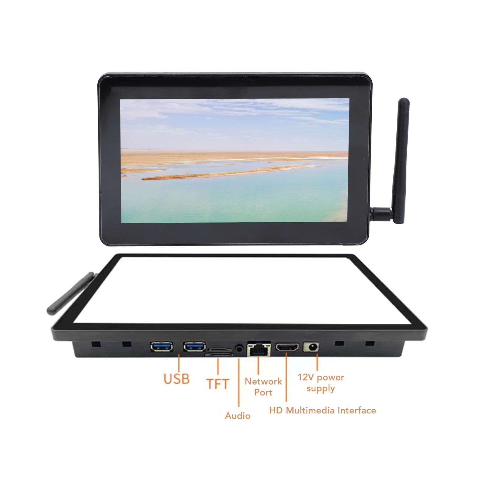 ASixxSix 7 Inch Capacitive Touch Screen Monitor - 1024x600 HD Resolution, Android 7.1.1 OS, WiFi & HDMI Connectivity, USB-Powered Industrial Panel PC with Antenna - Perfect for Digital Signage, Kiosk Systems, Factory Automation, and Smart Home Control (UK Version)