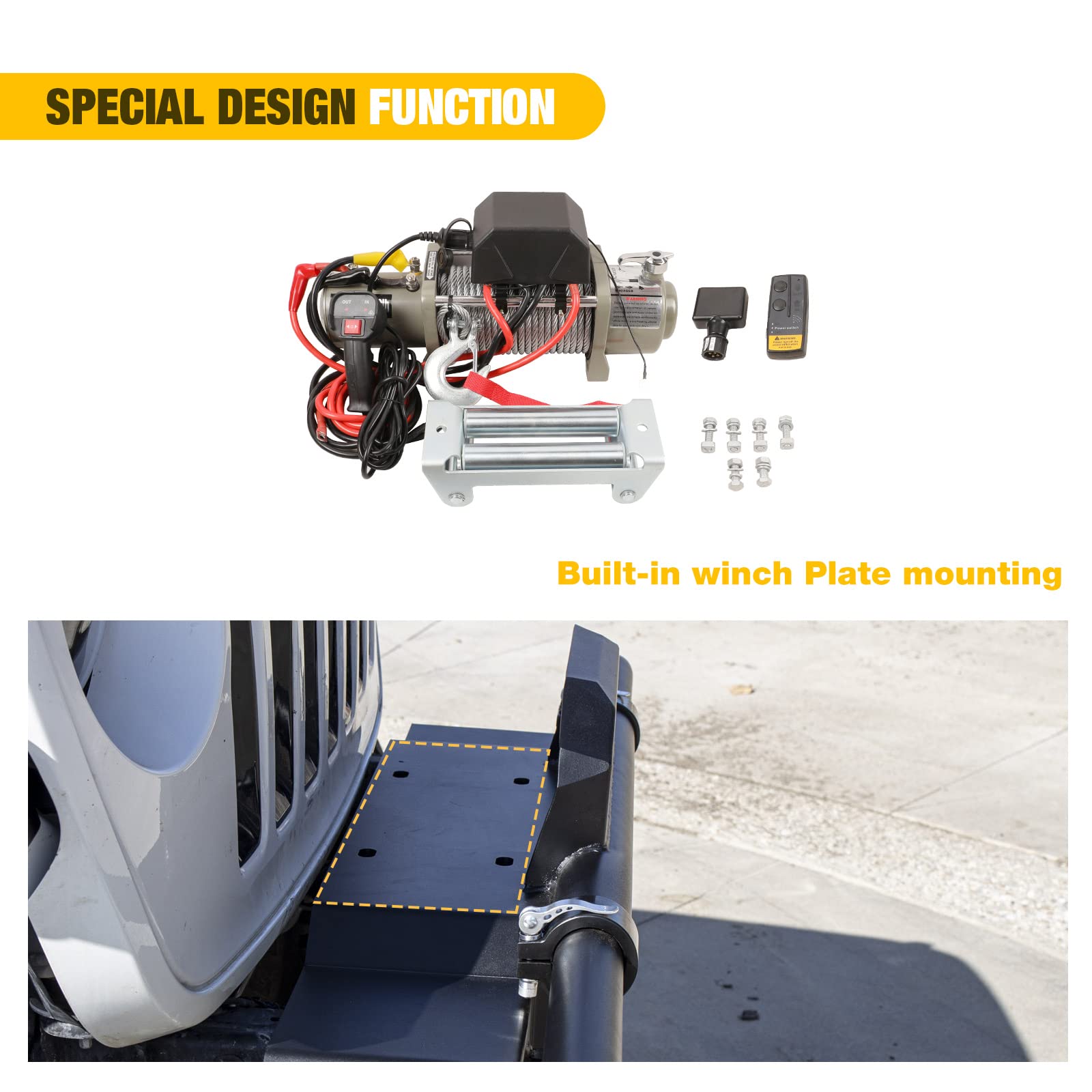WOLFSTORM Alloy Steel Front Bumper Replacement for 2007-2017 Jeep Wrangler JK/JKU & 2018-2023 Jeep Wrangler JL/JLU with Winch Plate - Heavy Duty Off-Road Bumper for Adventure & Trail Riding
