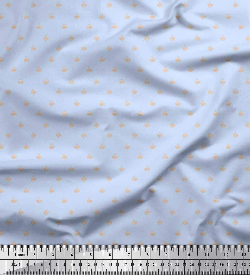 Soimoi Blue Polyester Crepe Fabric by The Yard - 52 Inch Wide Tea Cup Print Shirting Material - Perfect for DIY Tea-Themed Dresses, Curtains & Home Decor Projects