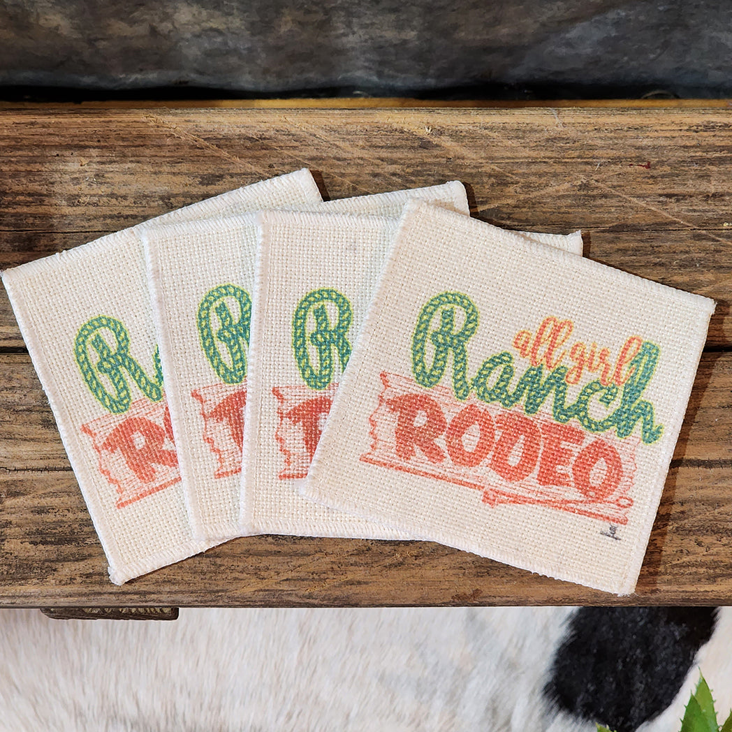 All Girl Ranch Rodeo Coasters Set of 6 - Western Cowgirl Themed Drink Coasters for Women - Perfect for Home Bar, Kitchen, and Western Party Decor