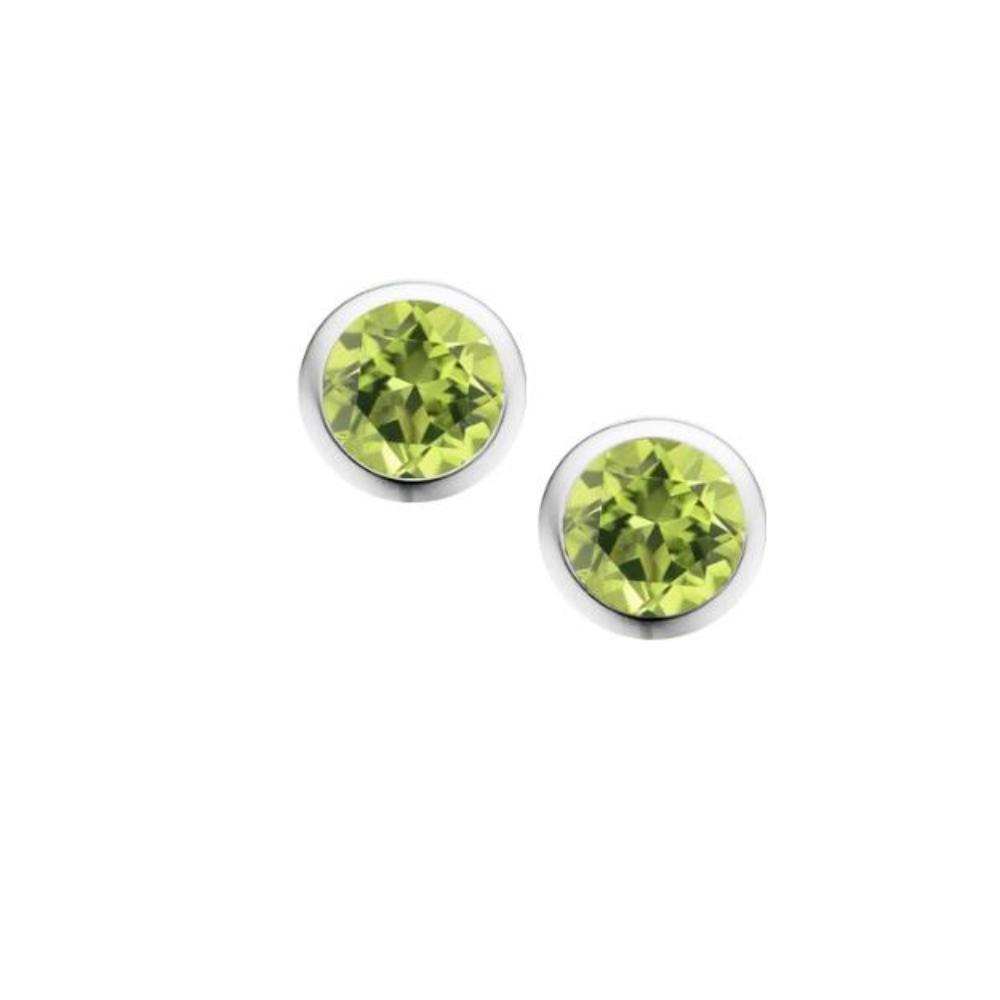 Silver and Peridot 4mm Round Stud Earrings in Rubover Setting - Elegant Dainty Jewelry for Women, Perfect for Everyday Wear, Gift Giving & Special Occasions