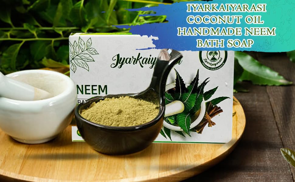 Iyarkaiyarasi Pure Coconut Oil & Neem Handmade Bath Soap | Fragrance-Free, Vegan, Chemical-Free | Premium Herbal Soap Bar 100g (Pack of 2) | For Sensitive Skin & Daily Cleansing