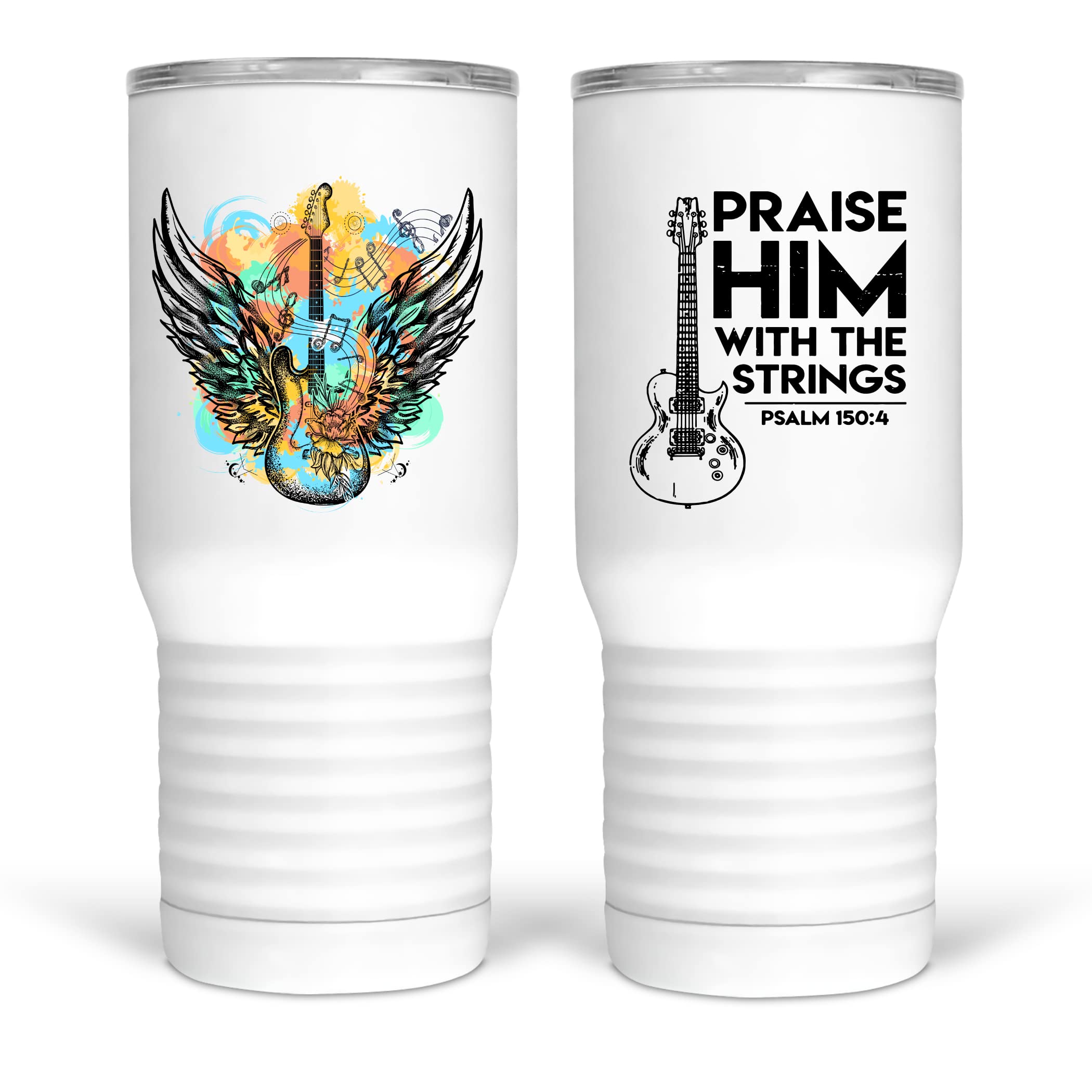 Praise Him With the Strings Psalms 150:4 - Inspirational Christian Guitar Mugs and Tumblers for Coffee, Tea & Bible Study Gifts