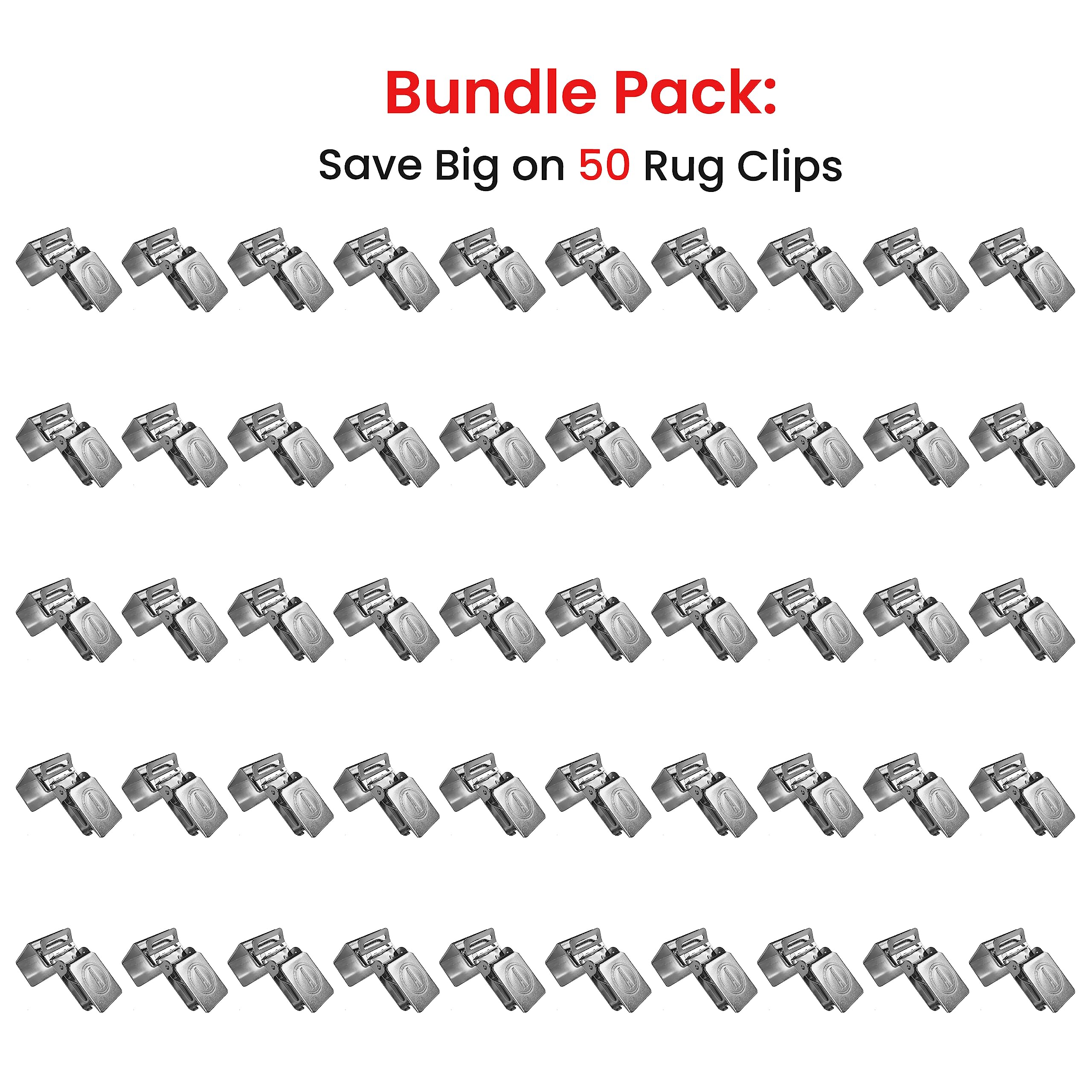 Heavy Duty Alligator Rug Clips for Securing Large Rugs on Display Racks & Arms - Fits 1 Inch Square Rods - Silver (50 Pack) - Perfect for Rug Stores, Trade Shows & Home Decor Displays