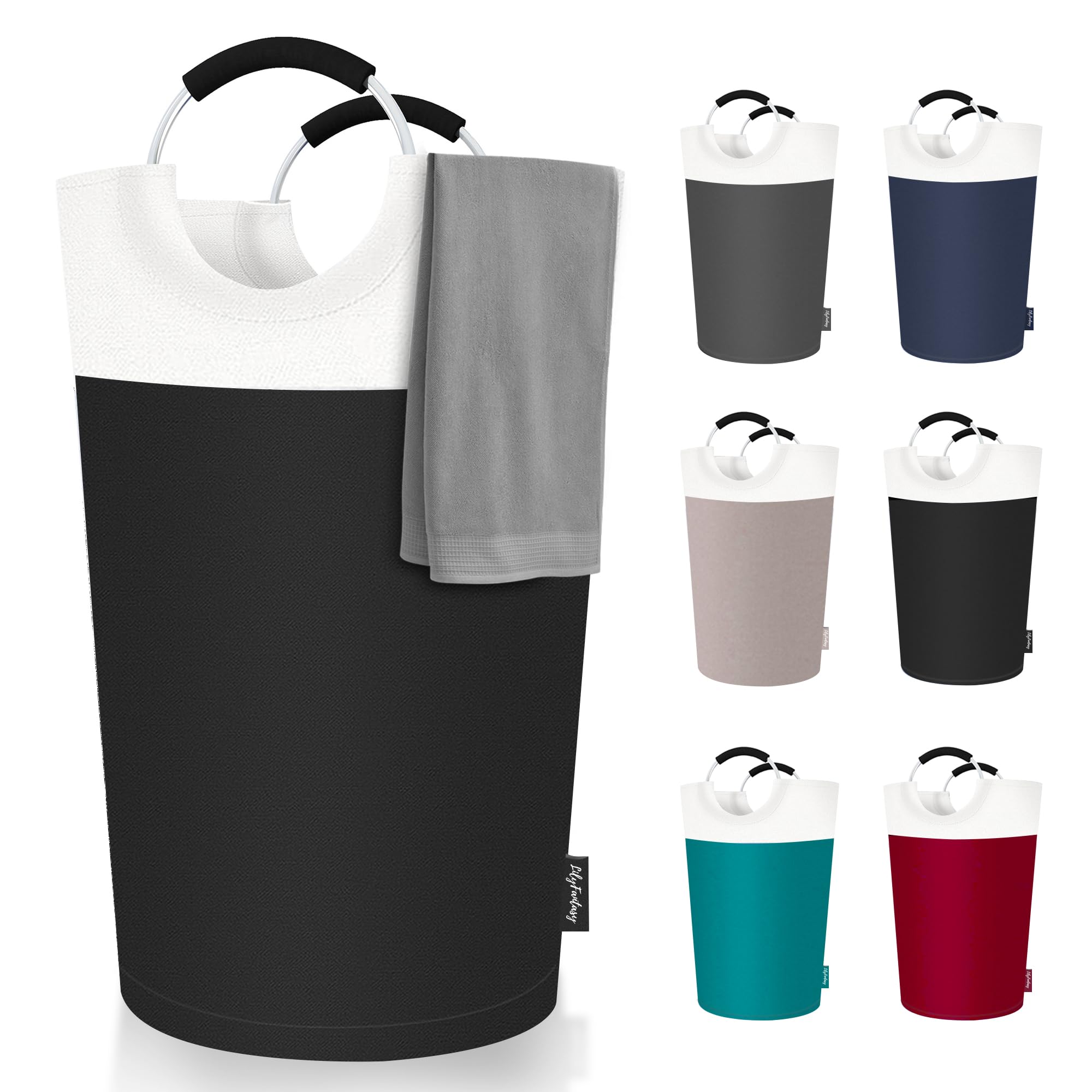 90L Collapsible Laundry Basket with Padded Handles - Waterproof Foldable Clothes Hamper for Home, Dorm & Travel - Tall Standing Laundry Organizer for Easy Storage (Black) - Perfect for Bedroom, Bathroom & Laundry Room Organization