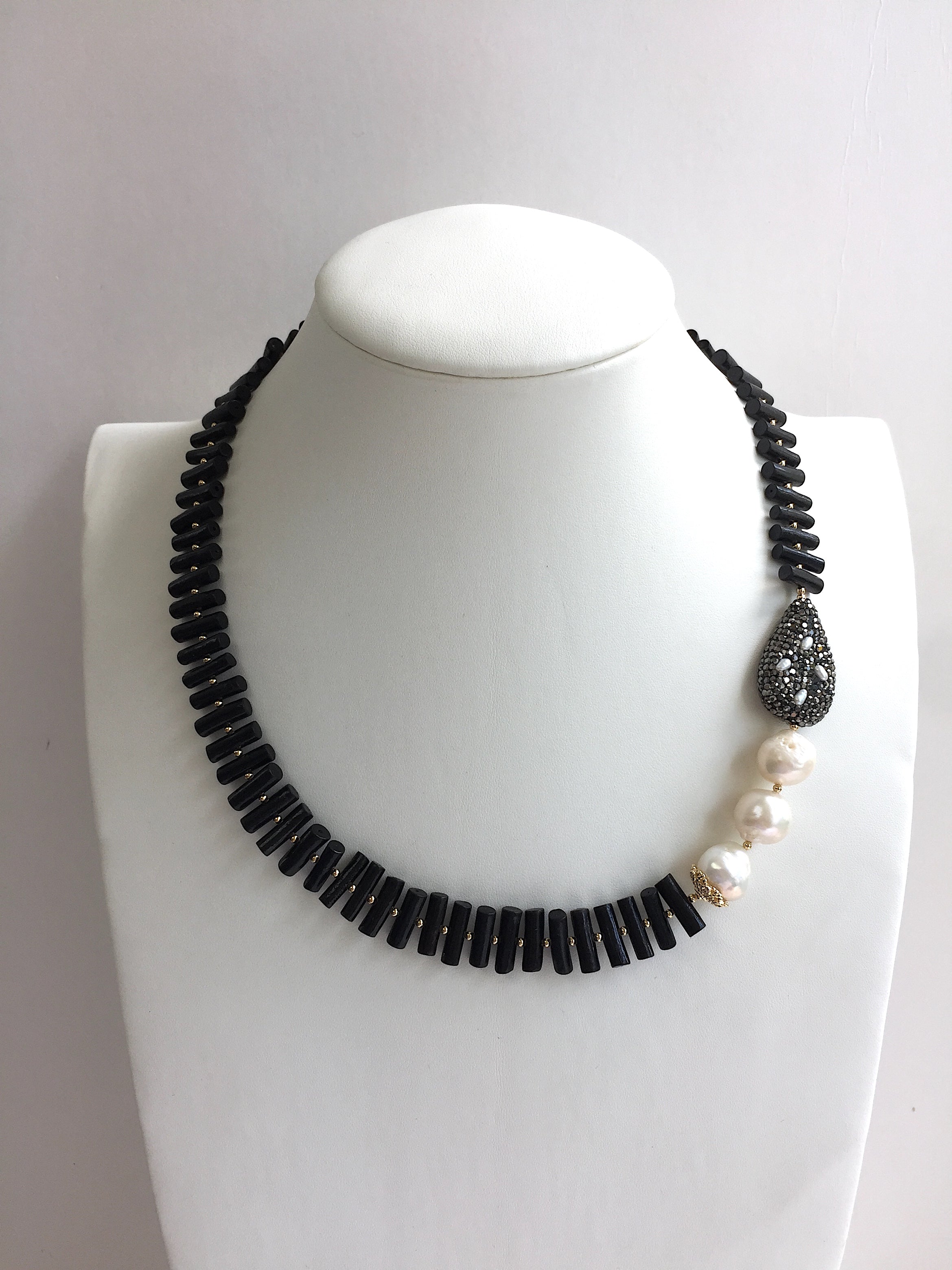 Elegant Black Coral & Freshwater Pearl Statement Necklace MN008 - Perfect for Weddings, Parties & Special Occasions