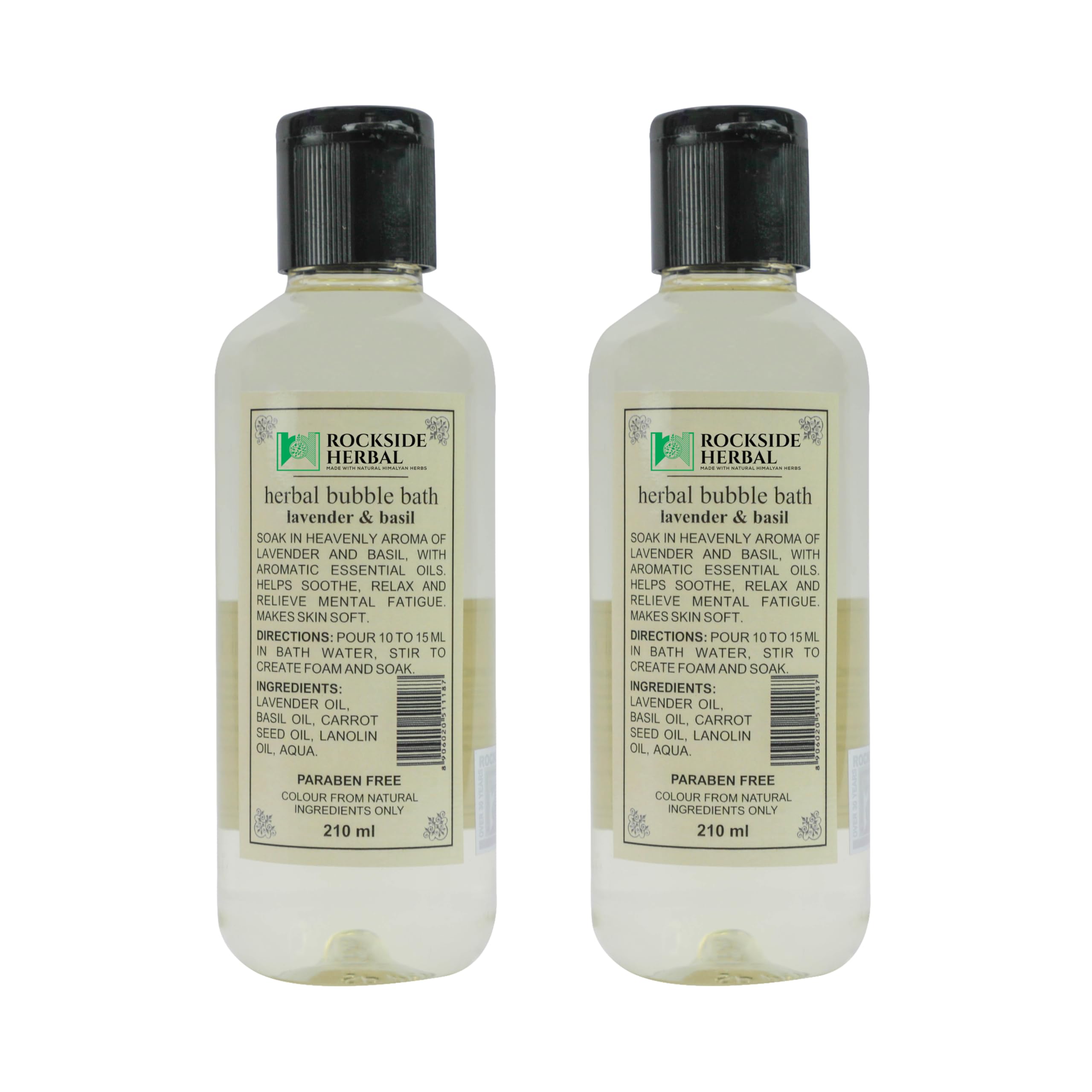 ROCKSIDE Lavender Basil Bubble Bath & Body Wash - Relaxing Herbal Formula for Soft, Smooth Skin (Pack of 2, 210ml) | Stress Relief, Aromatherapy, Spa Night at Home