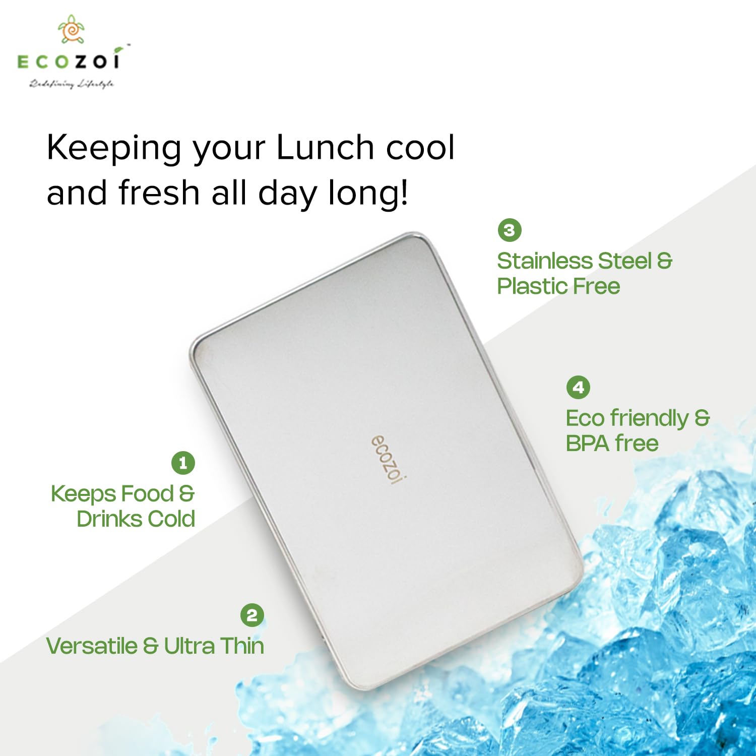 Premium Stainless Steel Lunch Chillers with Ice Packs - Eco-Friendly Cooling Solution for Lunch Bags, Bento Boxes & Coolers - 2 Pack Plastic-Free & Sustainable - Perfect for Work, School & Outdoor Picnics