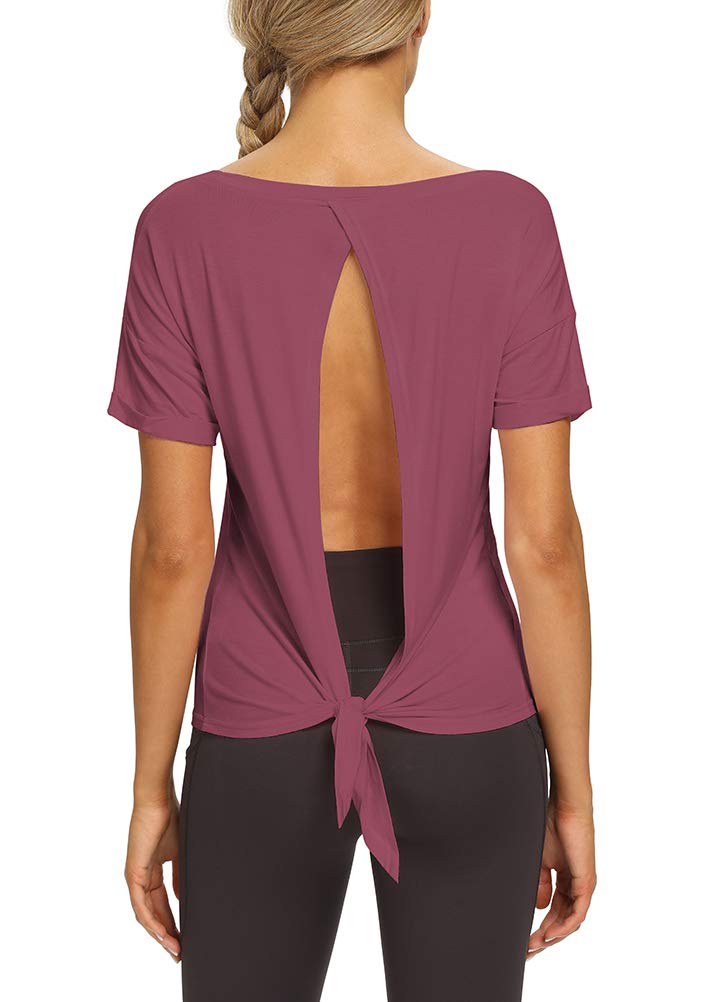 Women's Workout Yoga Tops - Open Back Shirts with Adjustable Tie Back for Yoga, Gym & Fitness | Breathable Tank Tops for Pilates, Running & Activewear