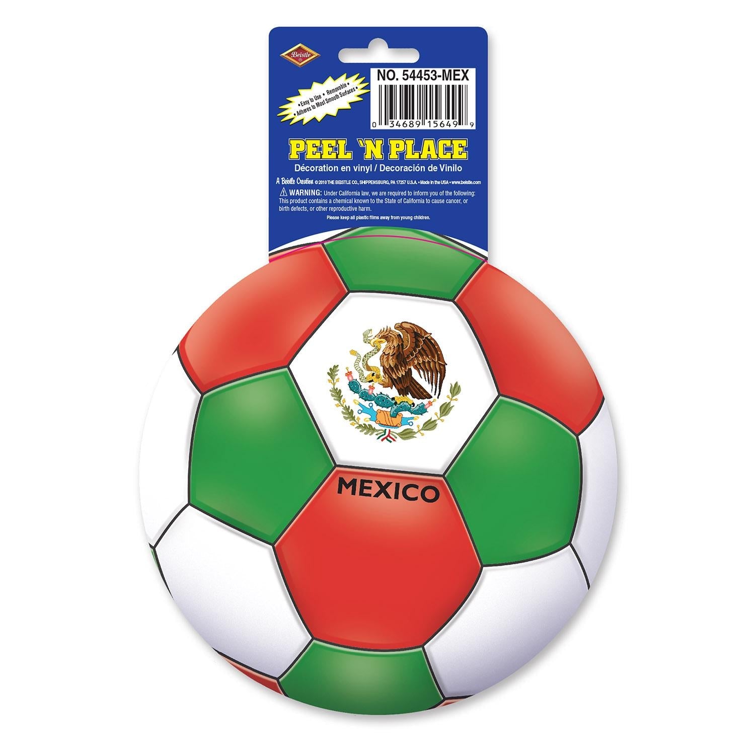 12-Piece Beistle Soccer Party Peel 'N Place Clings - Mexico Flag Theme - Perfect for World Cup Parties, Birthday Decorations & Sports Events