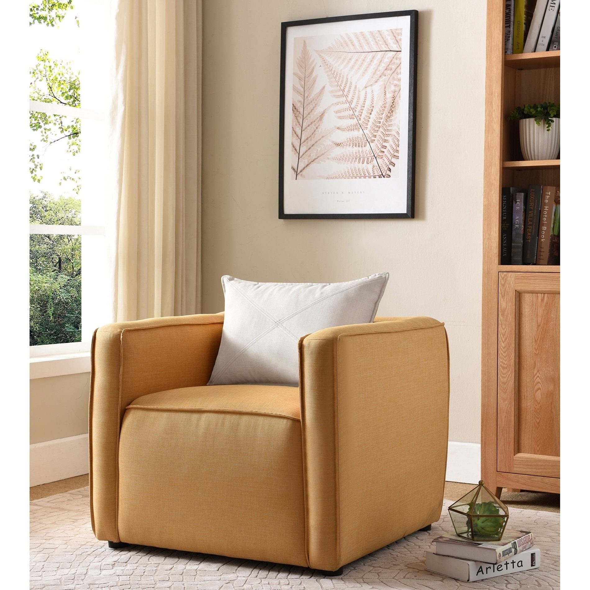 Dack Contemporary Fabric Upholstered Accent Chair in Yellow - Modern Living Room Furniture for Small Spaces & Home Office Decor