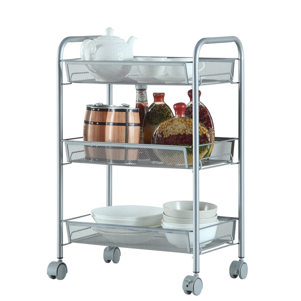 Rolling Metal Storage Cart - Mobile Utility Organizer with Shelves for Bathroom & Kitchen | Perfect for Organizing Toiletries, Cleaning Supplies, and Kitchen Essentials