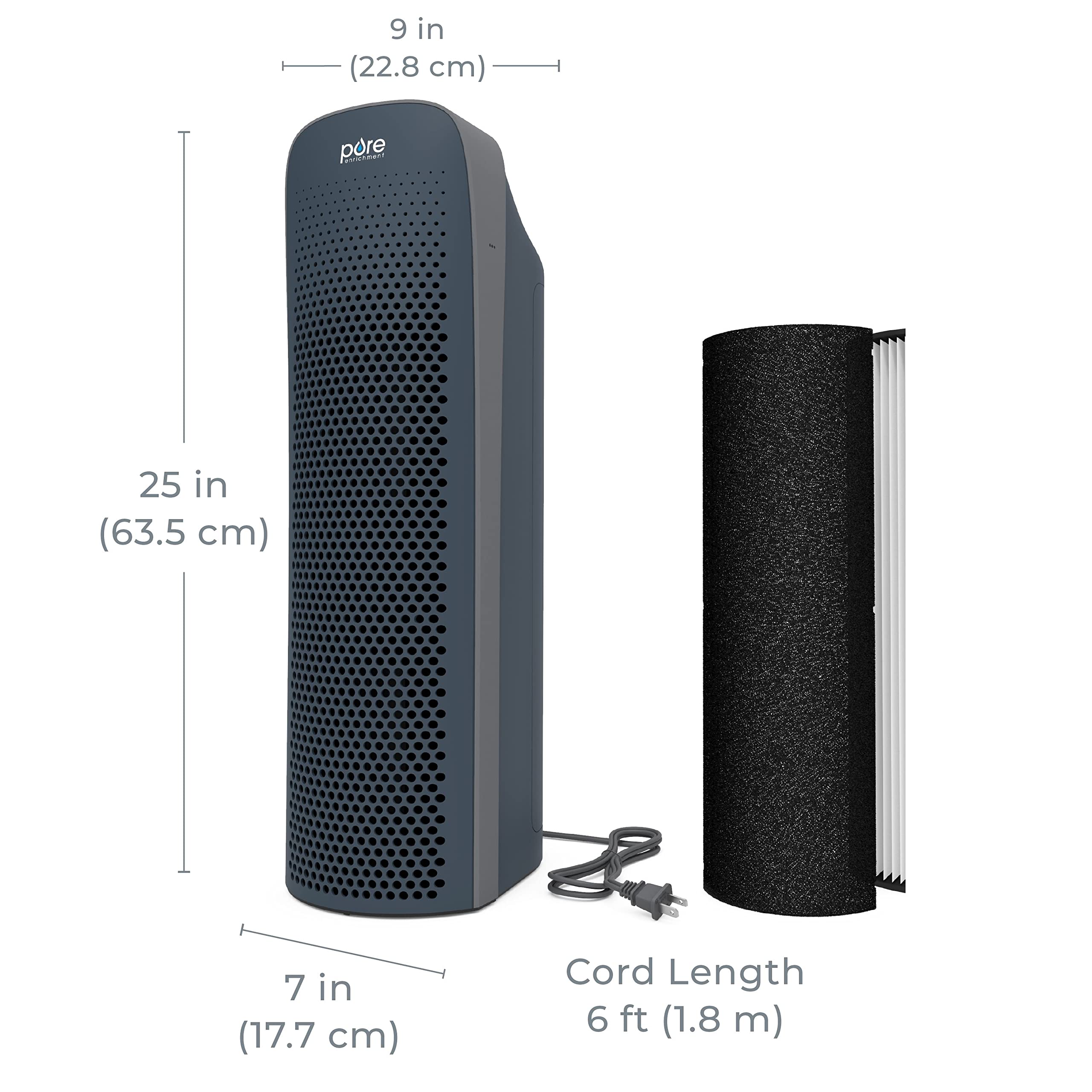 Pure Enrichment PureZone Elite True HEPA Large Room Air Purifier with Air Quality Monitor - 4 Stage Filtration & UV-C Light - Eliminates Bacteria, Smoke, Pollen & Dust - Graphite - Perfect for Bedrooms, Living Rooms & Offices