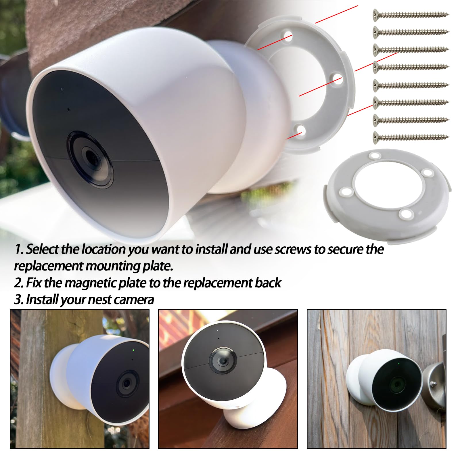 Grey Ciuouient Wall Mounting Plate with Screws - Compatible with Google Nest Camera (Indoor/Outdoor, Battery) for Home Security & Surveillance