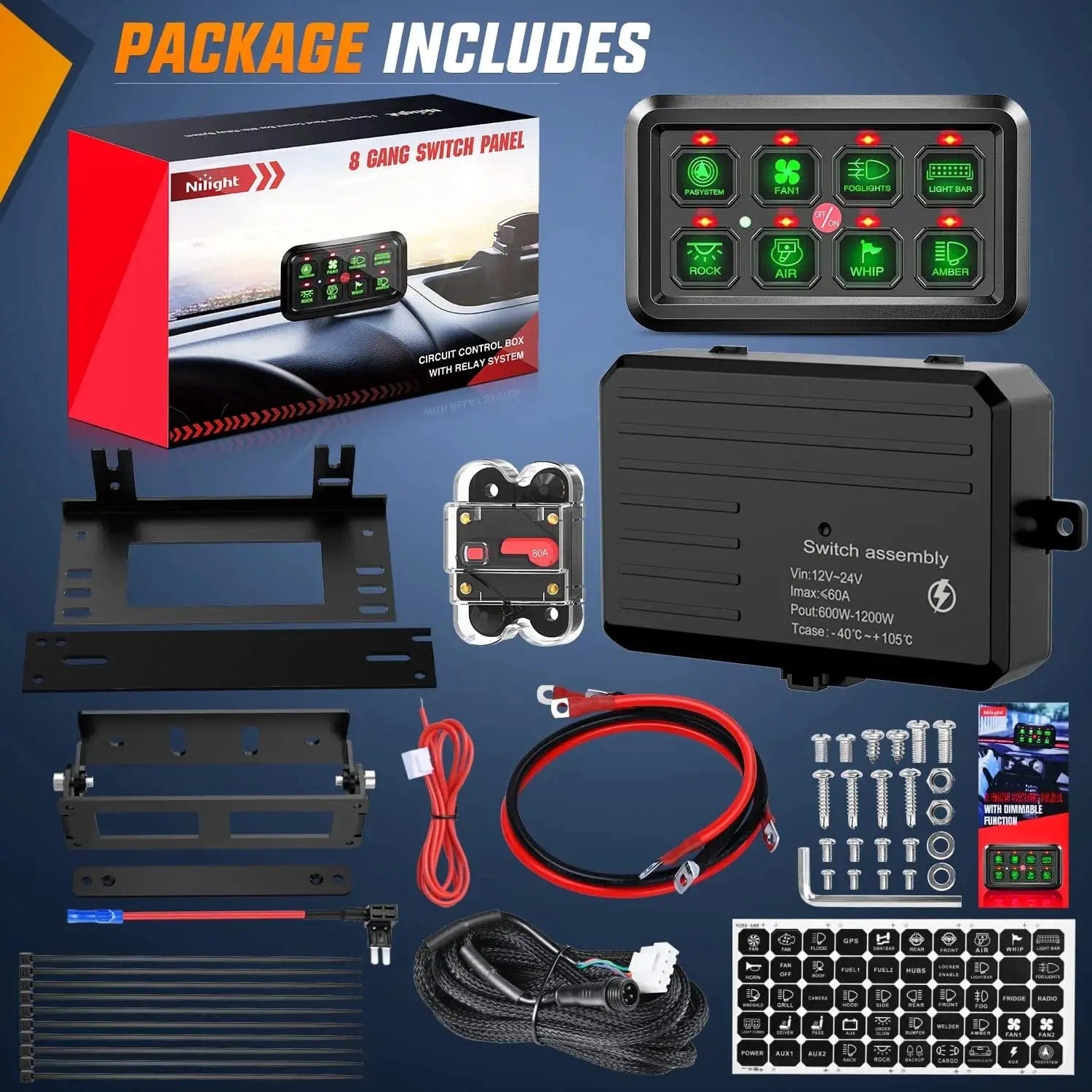 8 Gang Marine Rocker Switch Panel with LED Indicators - Waterproof Boat Switch Panel for Dashboards, RVs, Trucks, and Marine Applications