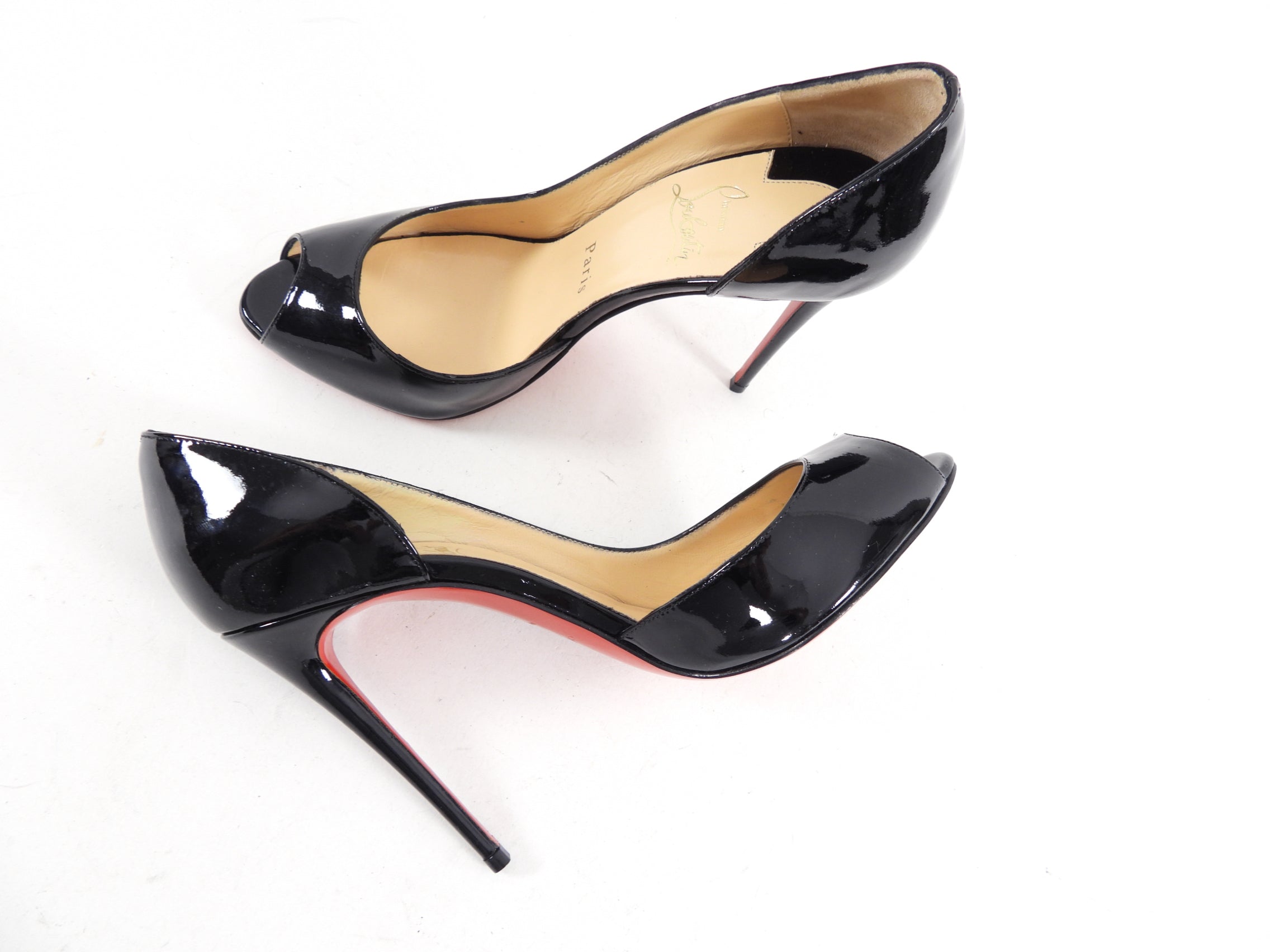 Christian Louboutin Black Patent Leather Demi You 100mm Pumps Size 37 - Elegant High Heels for Women, Perfect for Evening Parties, Weddings & Special Occasions