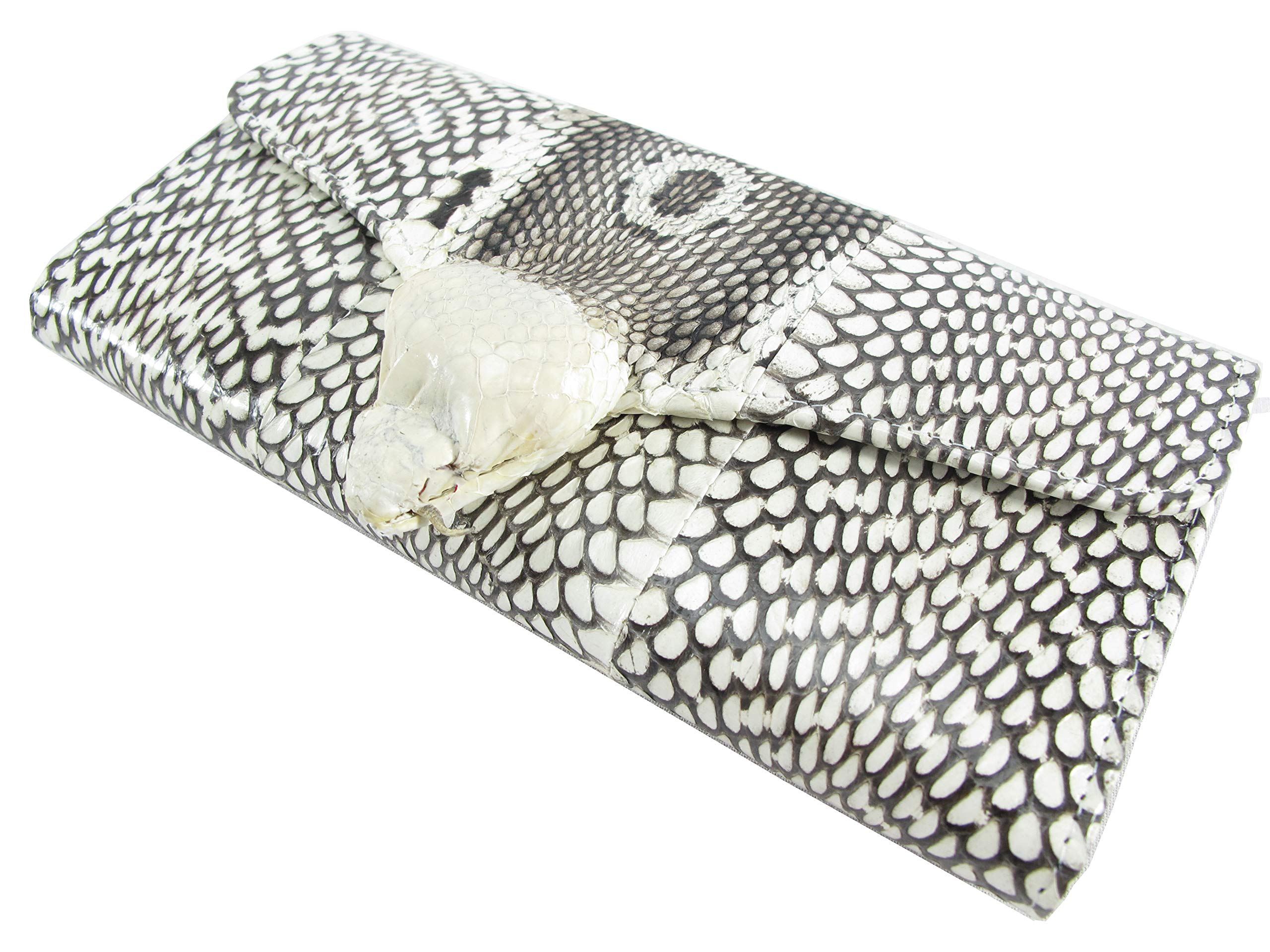 Genuine Cobra Snake Skin Leather Women's Trifold Clutch Wallet Purse with Head - Exotic Natural Reptile Skin Handbag for Evening Parties, Date Nights & Luxury Fashion Accessories