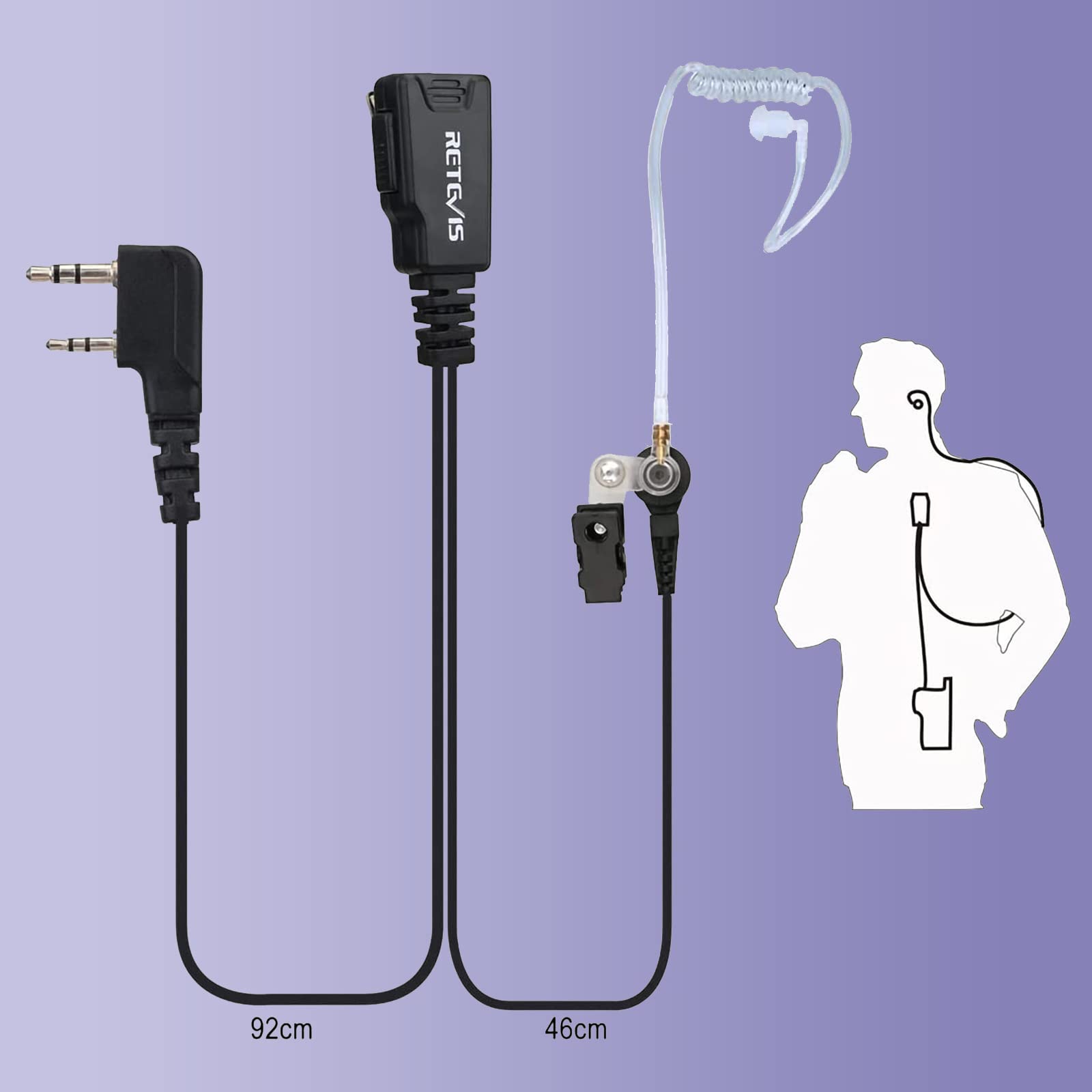 Retevis 2 Pin Walkie Talkie Earpiece with Mic - Acoustic Tube Security Headset for Two Way Radios (RT24 RT22 RT27 RT1 RT5R RT7 Baofeng UV-5R BF-888S Kenwood HYT) - Ideal for Security, Construction & Event Staff (2 Pack)