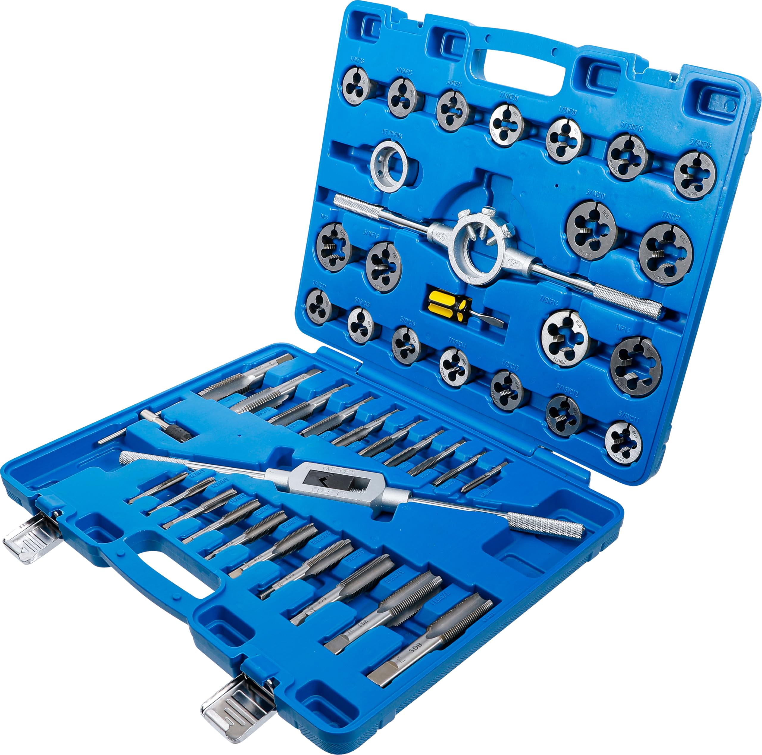 **BGS 1898 Premium 45-Piece Tap and Die Set in Silver – Perfect for Thread Repair, Metalworking, and DIY Projects**