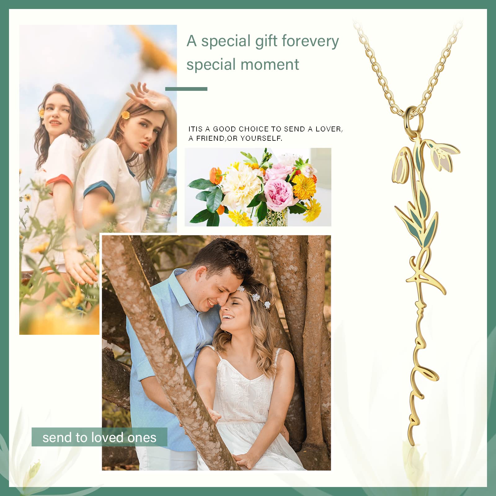 Custom Birth Flower Necklace for Women - Personalized Month Flower Name Pendant Jewelry | Dainty Floral Necklace Gift for Mom, Girlfriend, Wife | Perfect for Birthdays, Anniversaries & Mother's Day
