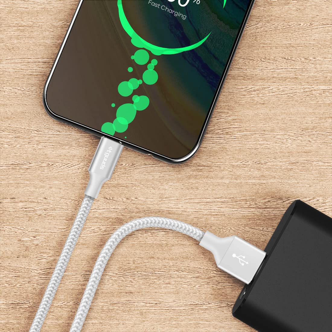 2-Pack 1M USB A to USB C Fast Charging Cable [3A, Braided] for iPhone 15 Pro, Samsung Galaxy S21/S20/S10/S9/Note 10 - Durable White Type C Charger Lead for Home, Office & Travel