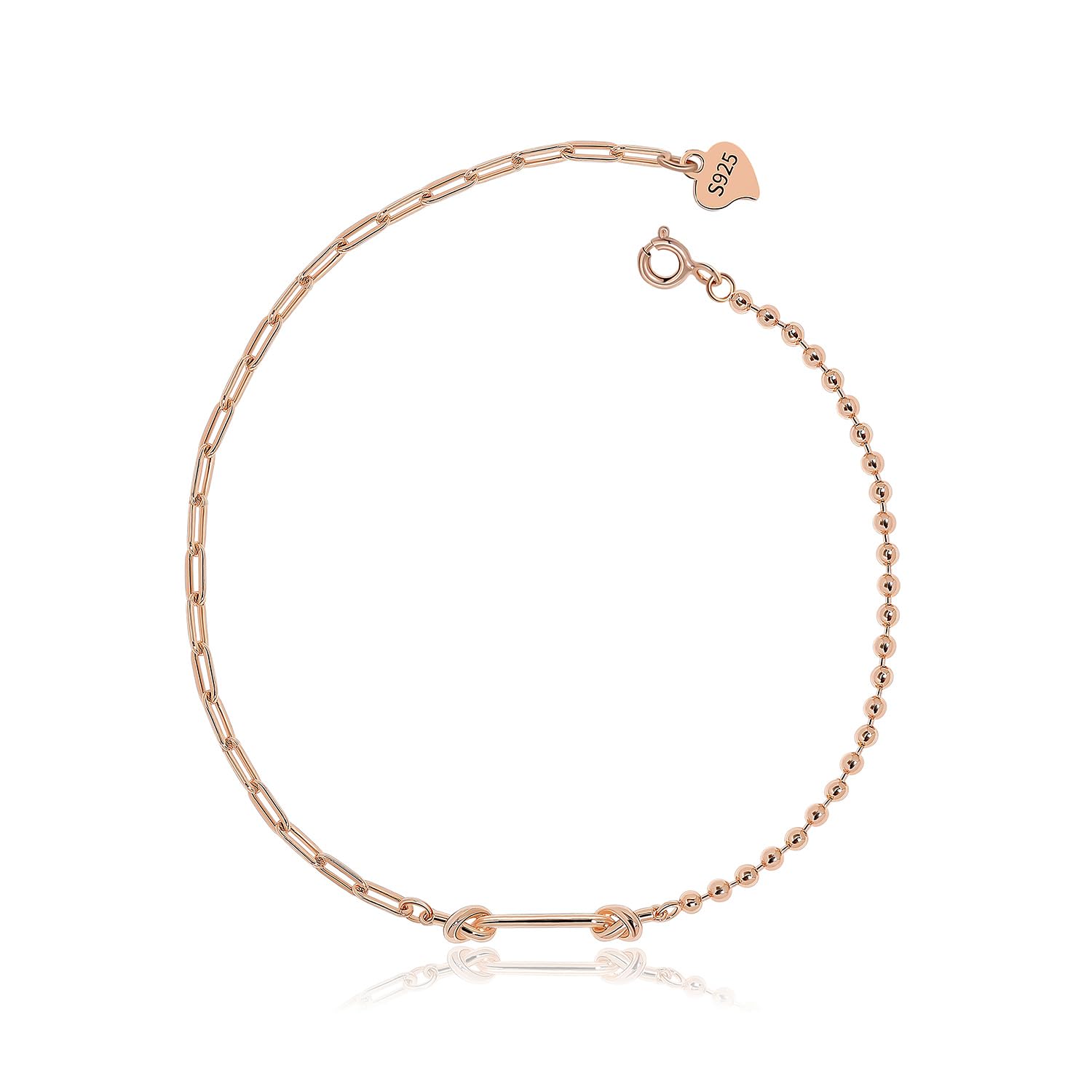 Meissa Handmade Paperclip Bracelet for Women - Dainty Gold Plated Tiny Ball Link Chain Bracelet with Knot Charm | Rose Gold Fashion Jewelry Gift for Her | Perfect for Date Nights, Office Wear & Special Occasions