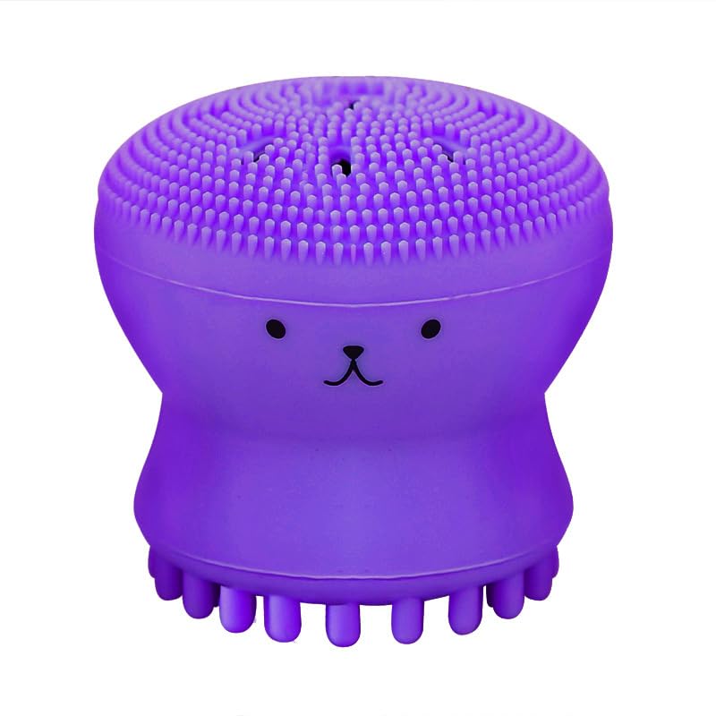 Giffy® Silicone Face Cleansing Brush - Gentle Exfoliator & Pore Cleaner for Deep Cleansing, Skin Care & Makeup Removal | Cute Octopus Shape Facial Scrub Brush for Daily Use & Travel