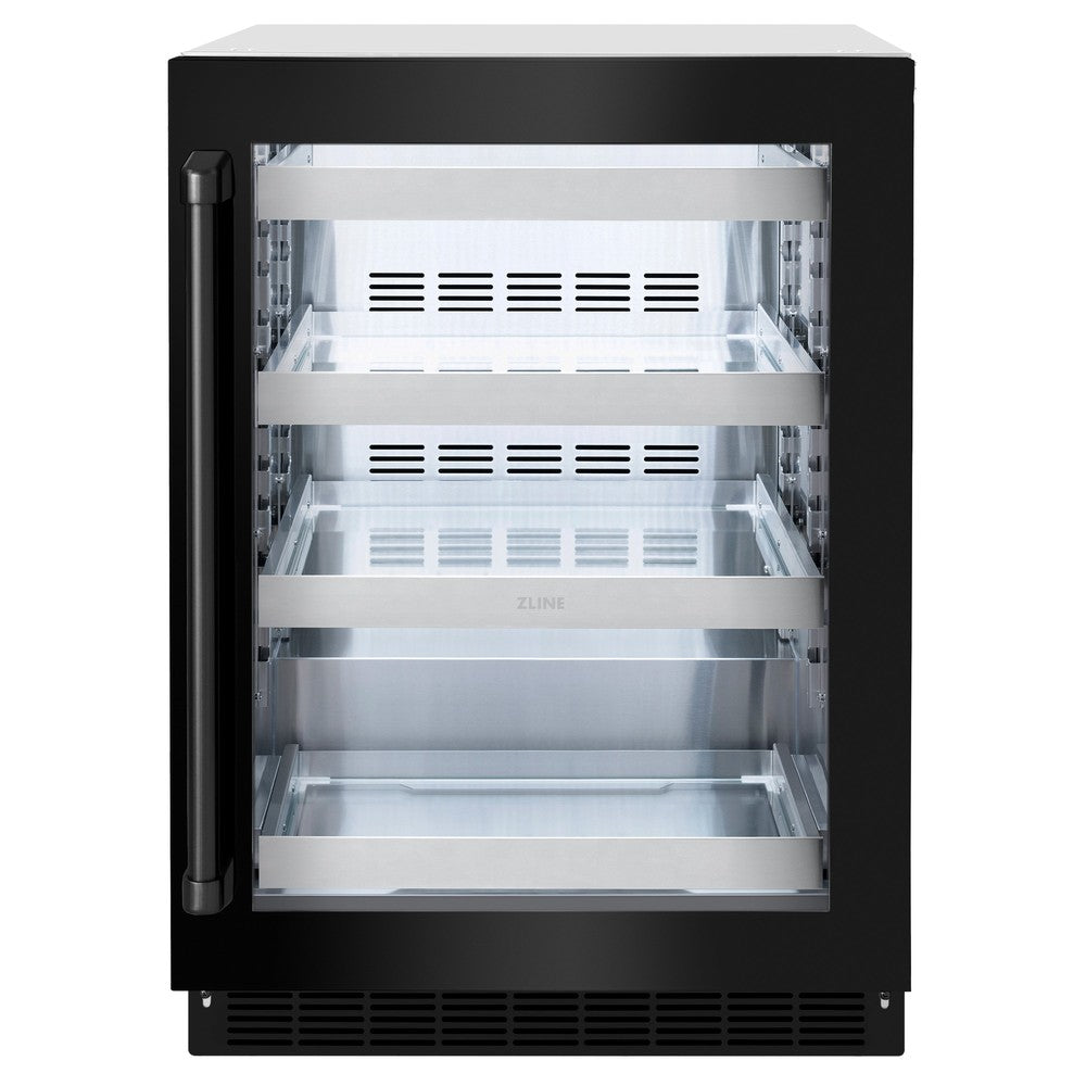 ZLINE 24 Inch Black Stainless Steel Beverage Refrigerator with Glass Door - 151 Can Capacity, Energy Efficient Cooler for Home, Office, or Bar Use (Model RBSO BS 24)