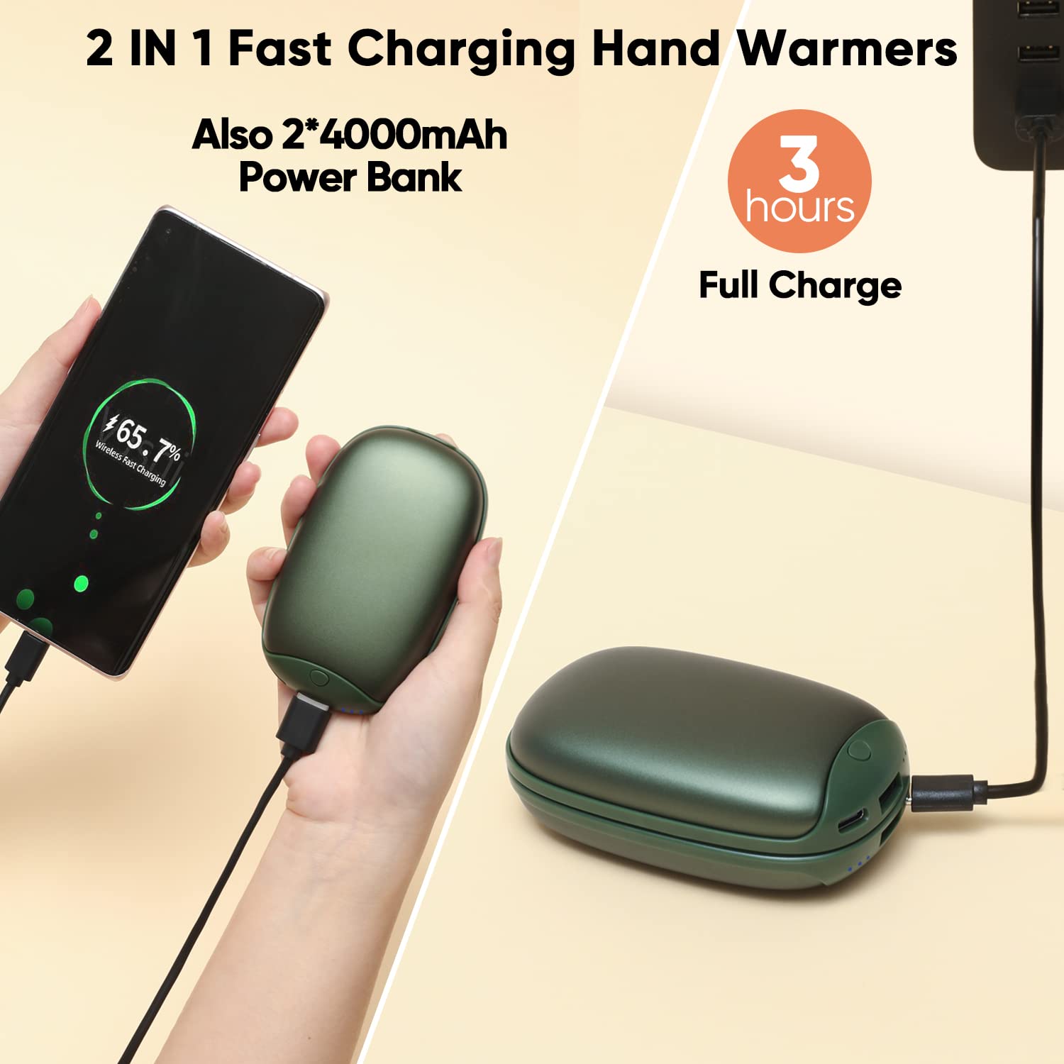 Rechargeable Hand Warmer 2 Pack - 8000mAh USB-C Electric Hand Warmers with Magnetic Twins, Portable Heating Pads for Outdoor Activities, Hunting, Camping, Golf - Perfect Winter Gifts for Men & Women