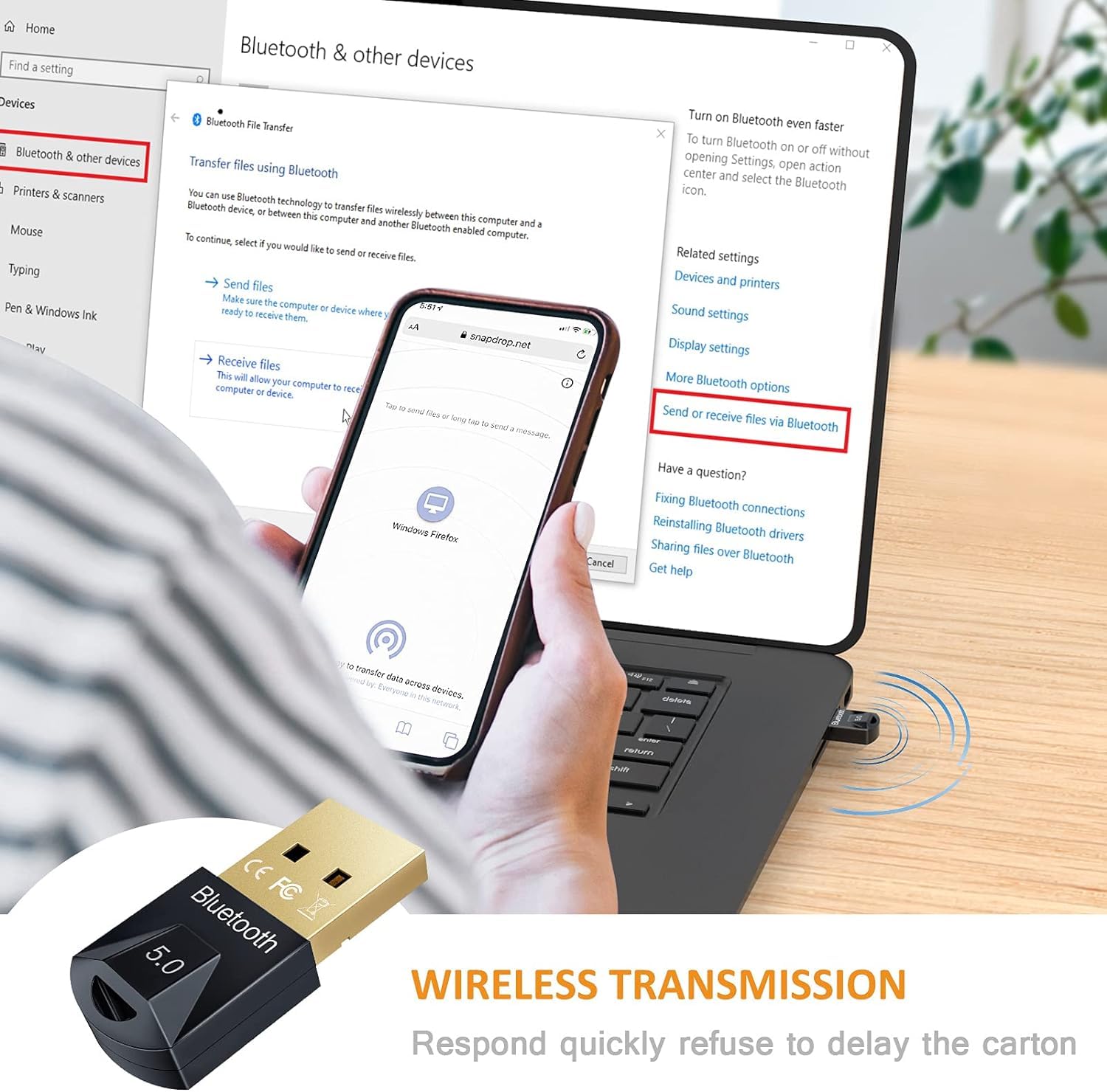 Bluetooth 5.0 USB Receiver Adapter for Wireless Keyboard Mouse Headphones - Realtek Chip, Plug & Play, Windows 11/10/8.1 Compatible - Stable Connection for Home Office & Gaming Setup