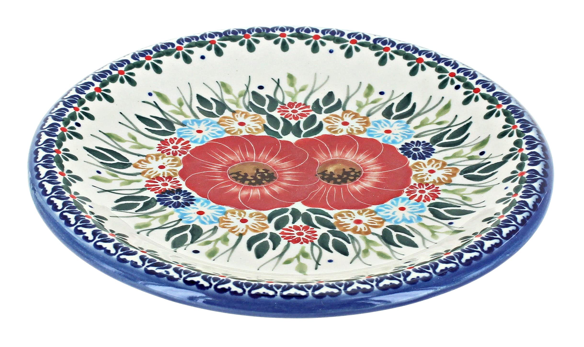 Handmade Blue Rose Polish Pottery Amelie Dessert Plate - Elegant Ceramic Appetizer Plate for Tea Parties, Weddings & Home Decor