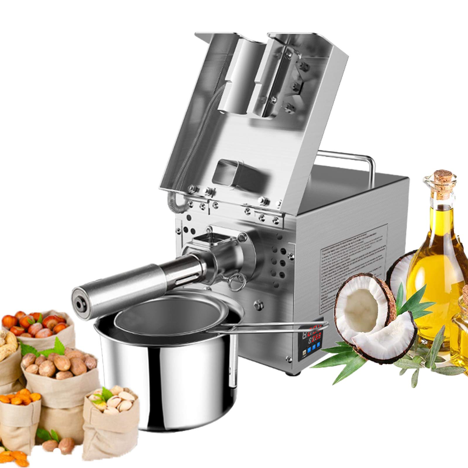 600W Electric Oil Press Machine - Hot & Cold Oil Extractor with Intelligent LCD Touch Screen for Avocado, Castor, Flaxseed, Peanut, Canola, Sesame & Sunflower - Perfect for Home Use, Commercial Kitchens & Organic Oil Production