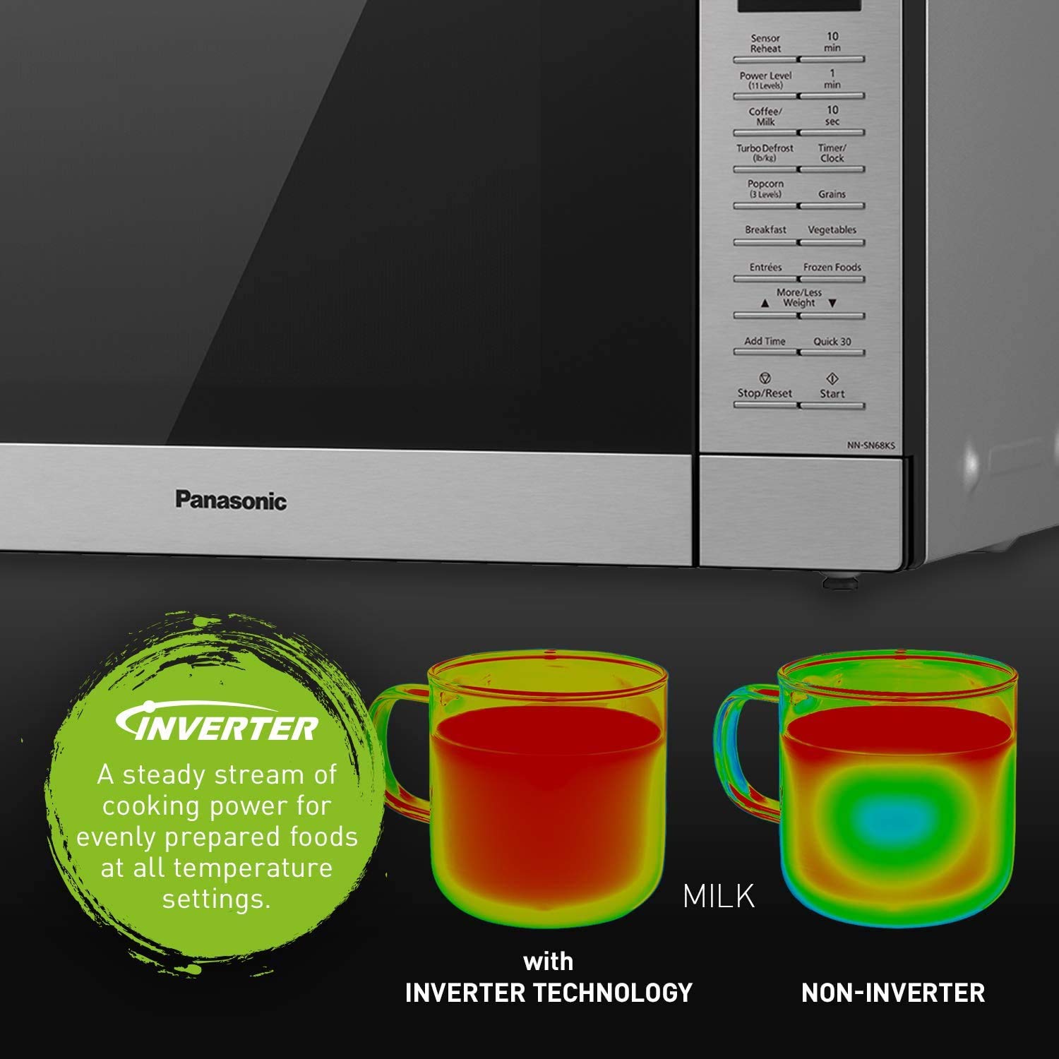Panasonic NN-SN68KS 1200W Compact Microwave Oven with Sensor Cooking, Popcorn Button & Turbo Defrost - 1.2 cu.ft Stainless Steel for Small Kitchens, Dorms & Office Break Rooms