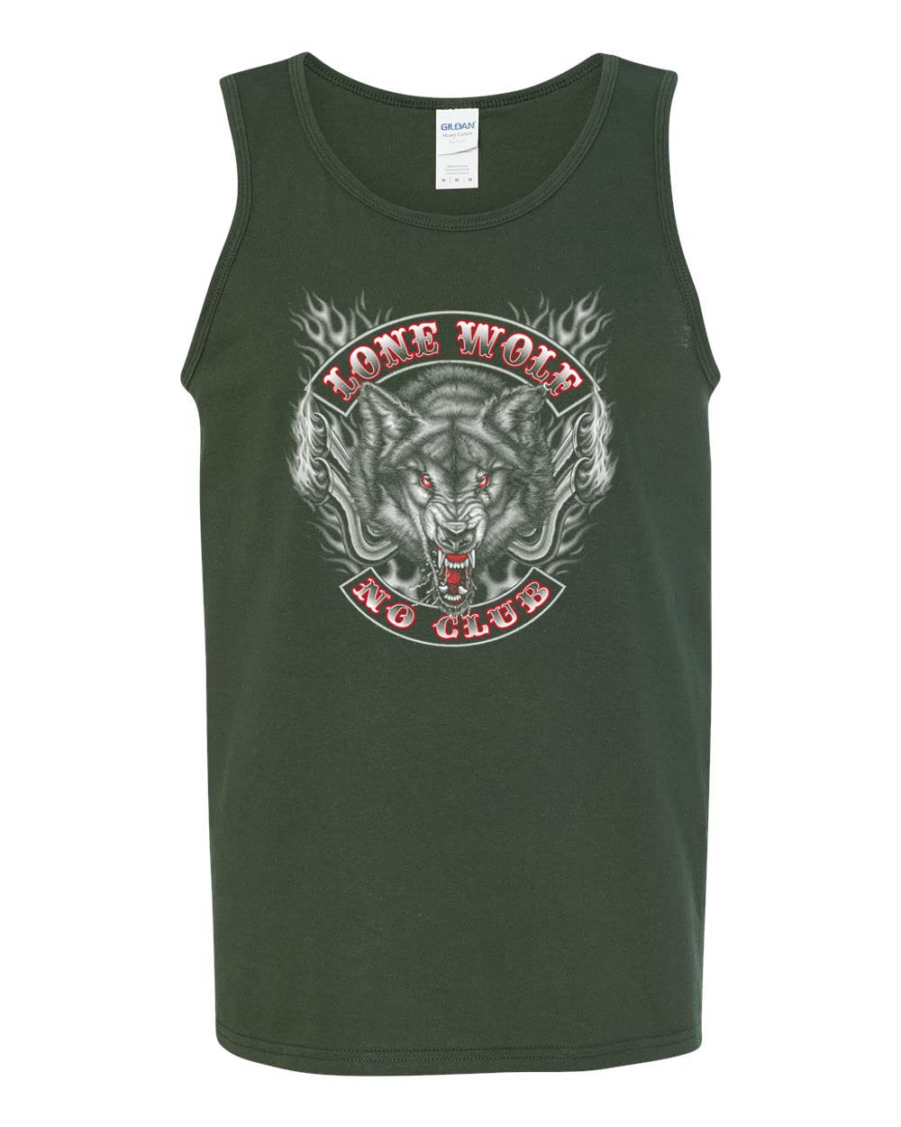 Lone Wolf No Club Cool Motorcycle Biker Fire Fashion Mens Graphic Tank Top for Summer Riding and Outdoor Adventures