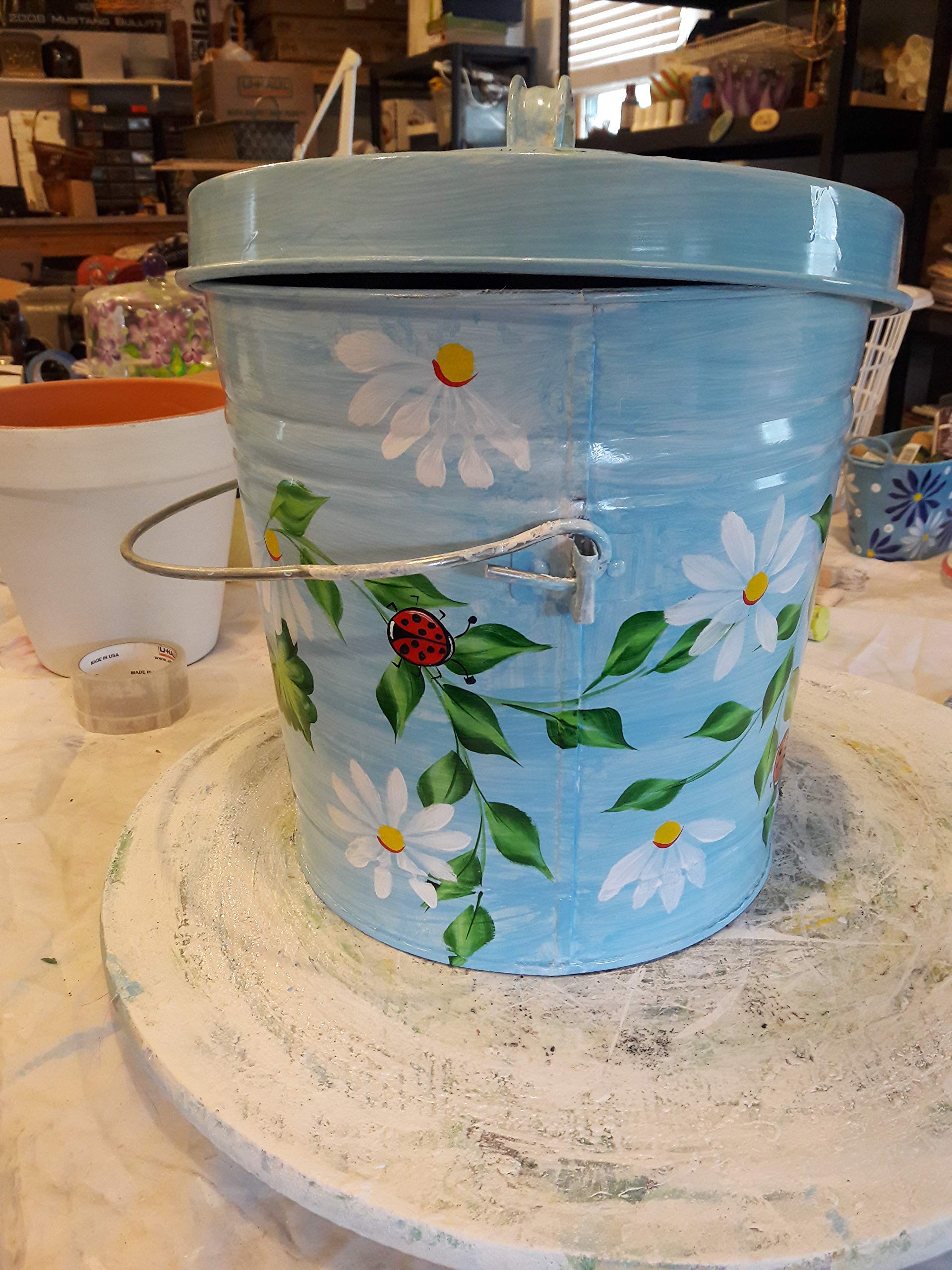 6 Gallon Hand Painted Decorative Trash Can - Elegant Waste Bin for Kitchen, Bathroom & Office - Eco-Friendly Garbage Can with Lid for Home Decor