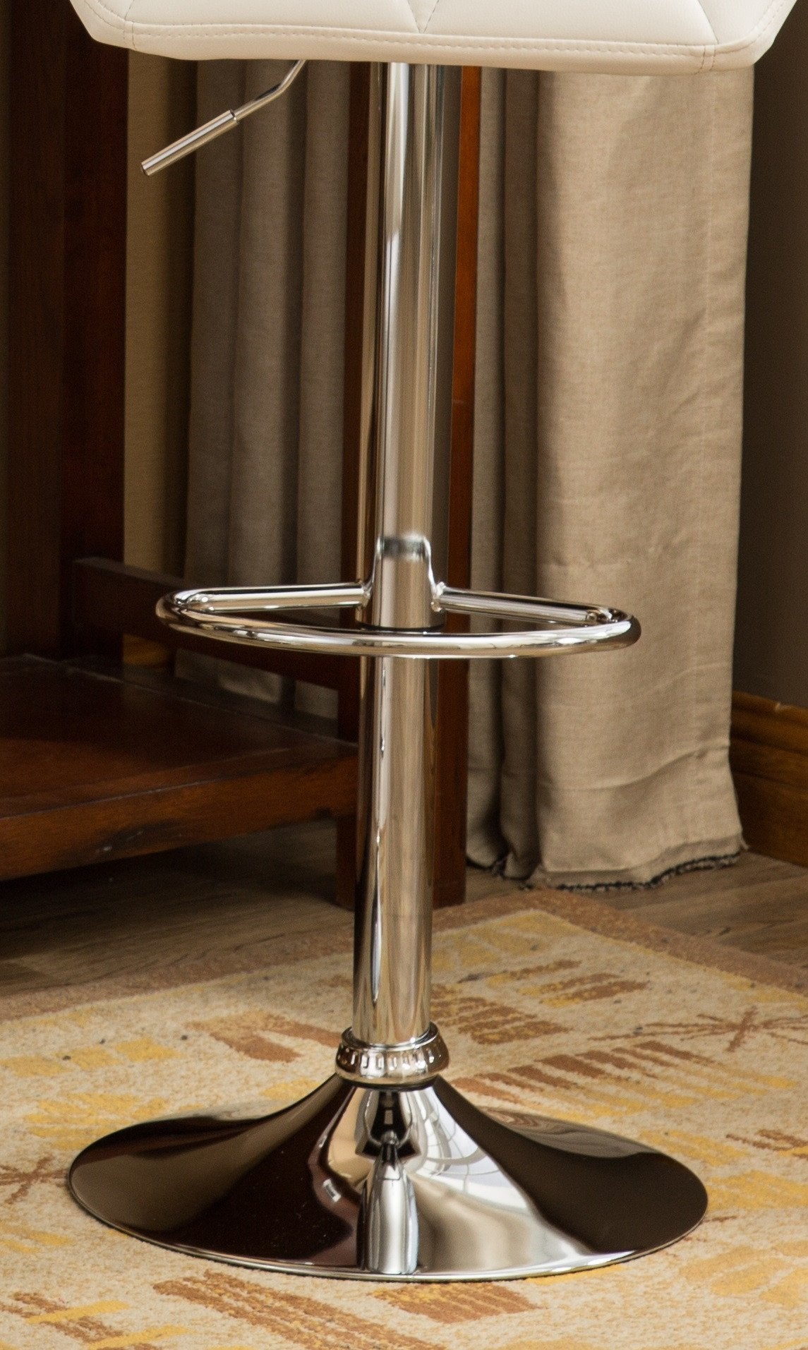 Roundhill Furniture Glasgow Contemporary Tufted Adjustable Height Hydraulic Bar Stools, White, Set of 2 - Perfect for Kitchen Island, Home Bar & Modern Dining Room Decor
