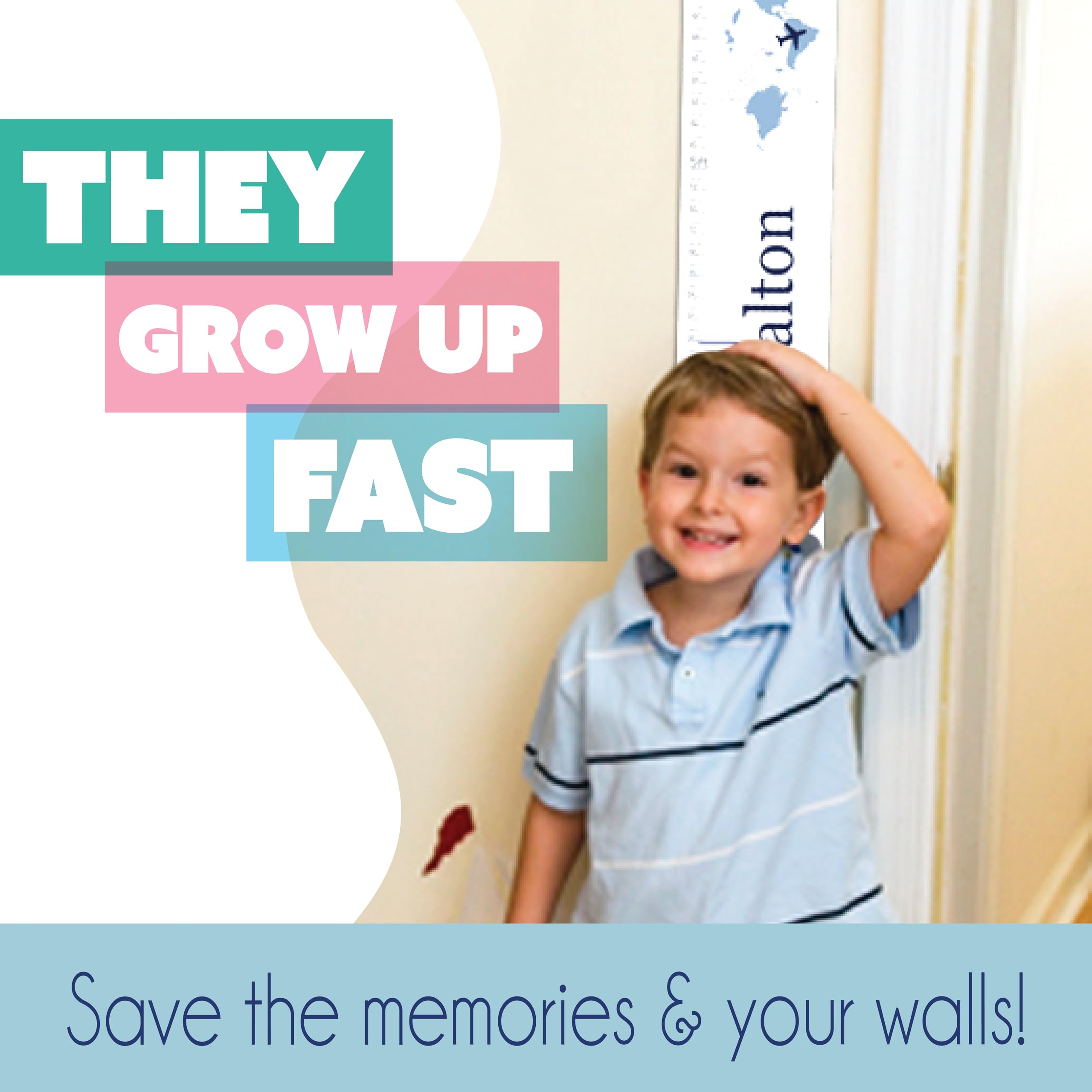 Personalized White Growth Chart for Kids - Teepee Aqua Mint 2 Height Measuring Ruler - Perfect for Nursery, Bedroom & Playroom Decor - Track Your Child's Growth Milestones