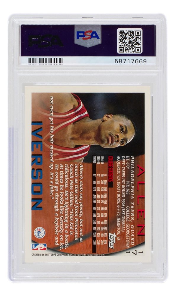1996 Allen Iverson Philadelphia 76ers Rookie Card #171 Topps PSA 9 Mint - Perfect for NBA Memorabilia Collectors & 76ers Fans Display