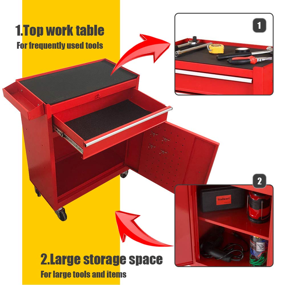 Heavy-Duty 5-Drawer Rolling Tool Chest with Lock - Mobile Tool Storage Cabinet for Workshop, Garage & Warehouse | Detachable Tool Box Organizer | Ideal for Mechanics, DIY Projects & Professional Use (Red)