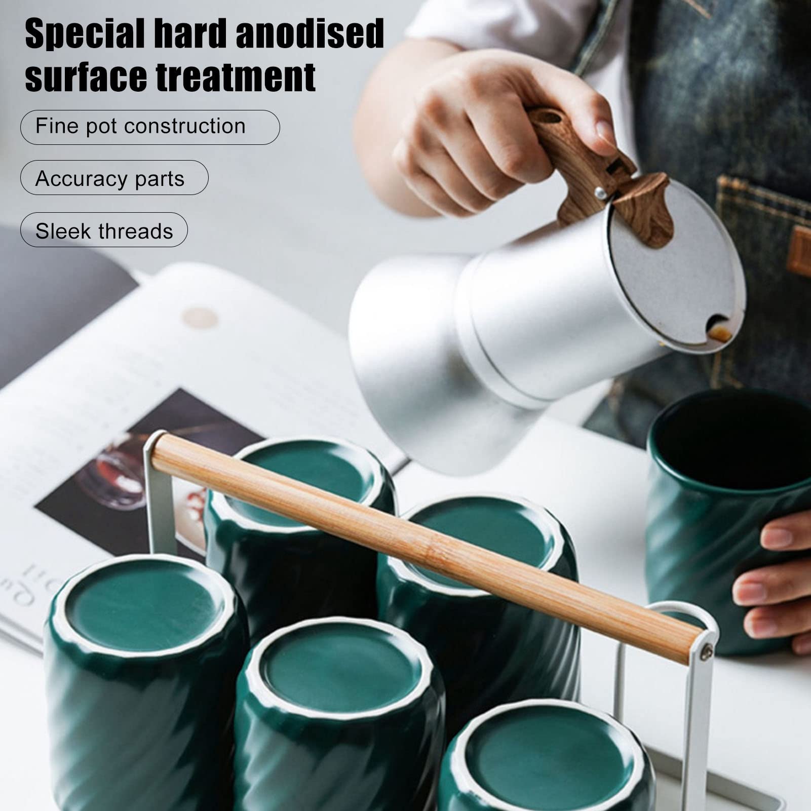 Italian Silver Moka Pot - 150ML Stovetop Espresso Maker for Home & Travel, Perfect for Cappuccino & Latte