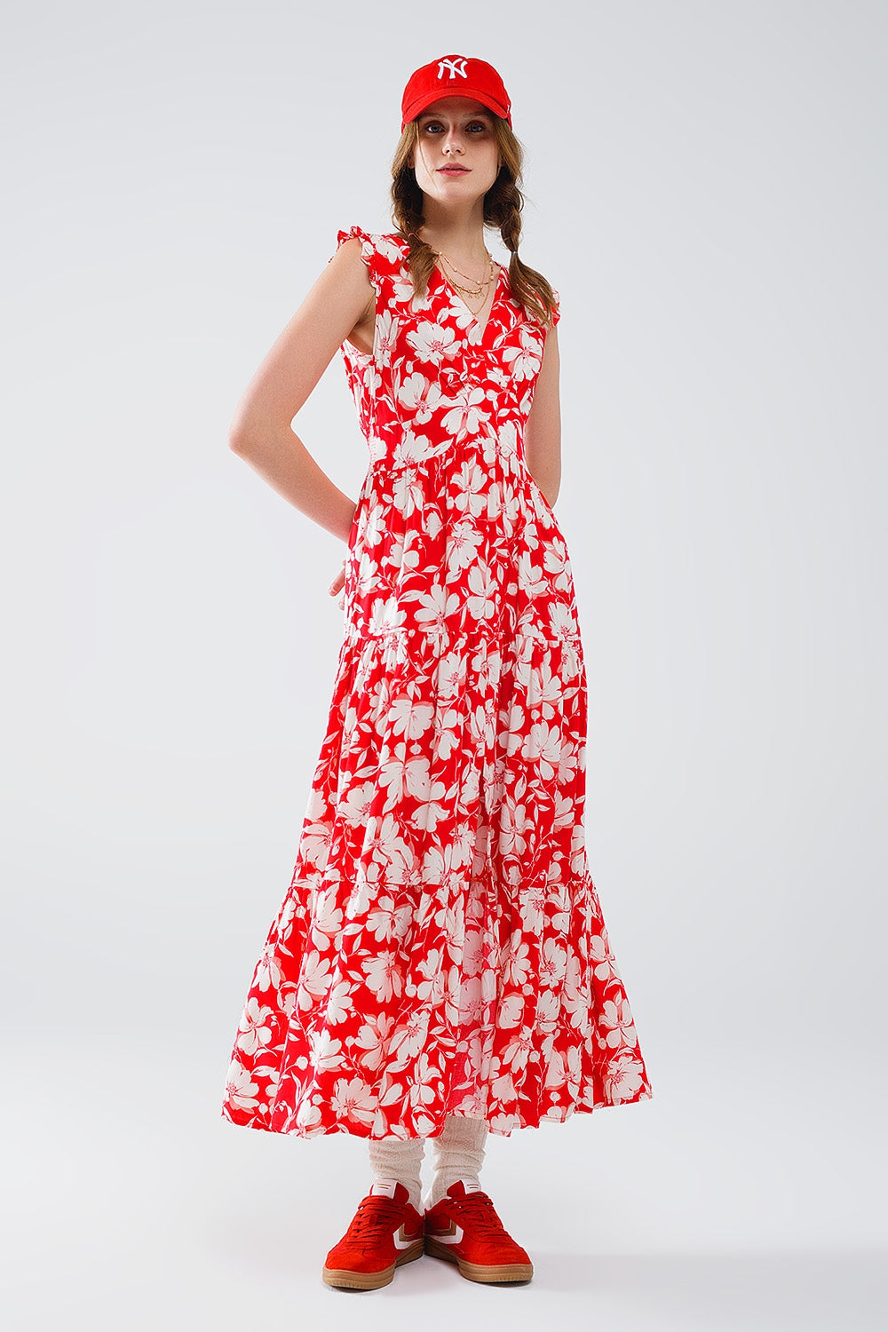 Elegant Long Red Floral Print V-Neck Robe - Perfect for Spa, Lounging & Relaxation at Home