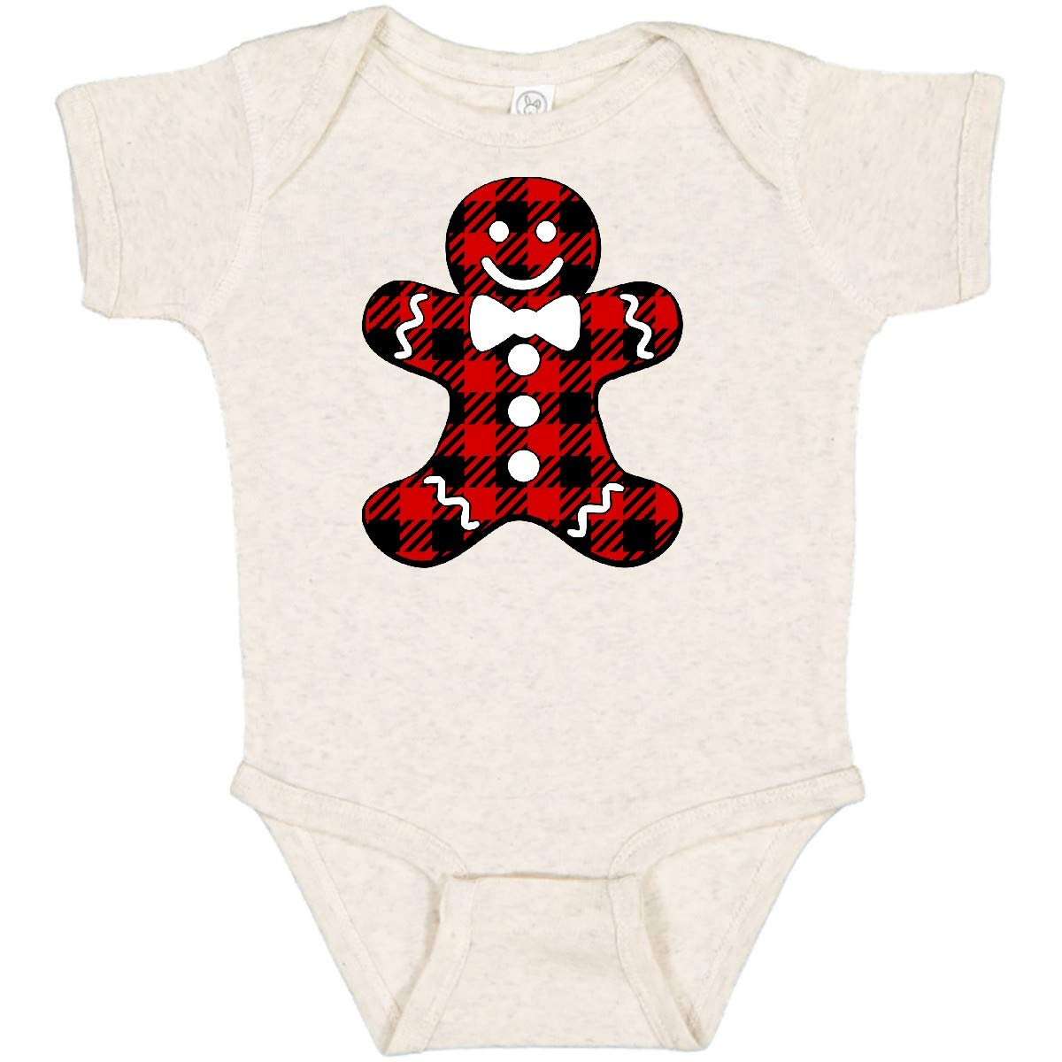 Inktastic Buffalo Plaid Gingerbread Man Baby Bodysuit - Cute Christmas Outfit for Infants, Holiday Family Matching Pajamas, Newborn Photo Shoot Outfit