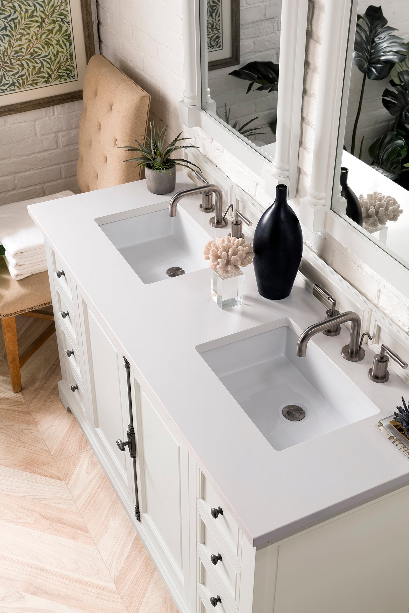 Providence 60-Inch Double Vanity Cabinet with 3CM Classic White Quartz Top - Bright White Bathroom Vanity for Master Bath & Guest Bathroom | Perfect for Modern Home Renovation & Spa-Like Bathroom Experience