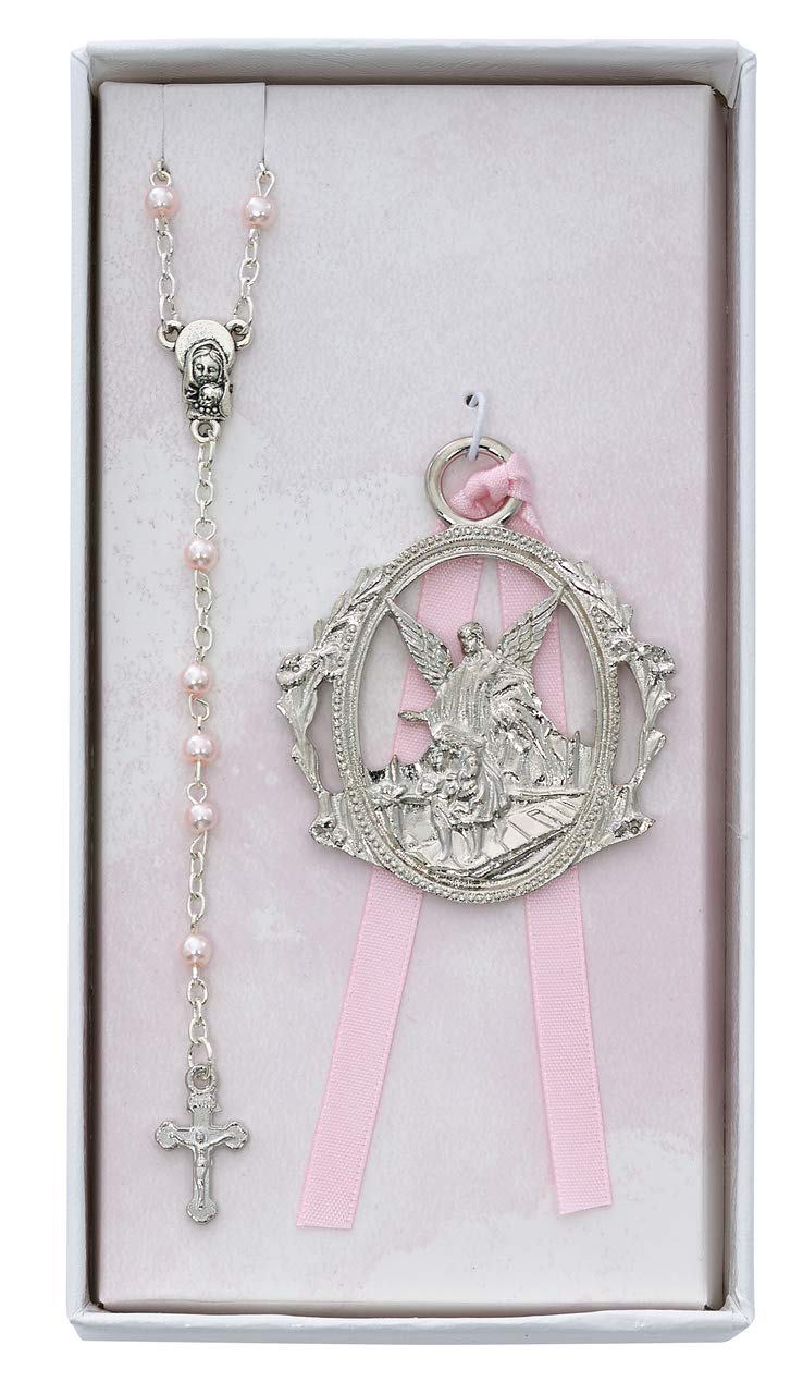 Baby Pink Rosary & Crib Medal - Religious Jewelry for Baptism, First Communion & Baby Blessing - Perfect for Newborn Gifts & Catholic Faith Accessories