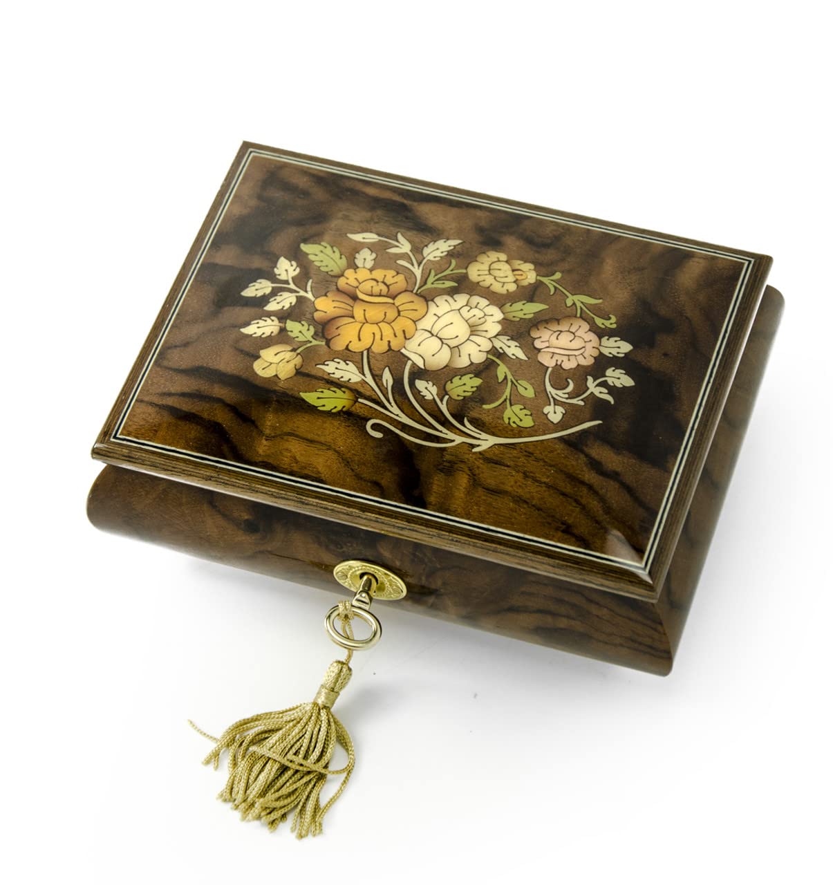 Handcrafted 30-Note Italian Walnut Floral Inlay Musical Jewelry Box with Lock & Key - Plays Beethoven's 9th Symphony - Perfect for Gift Giving, Jewelry Storage & Home Décor