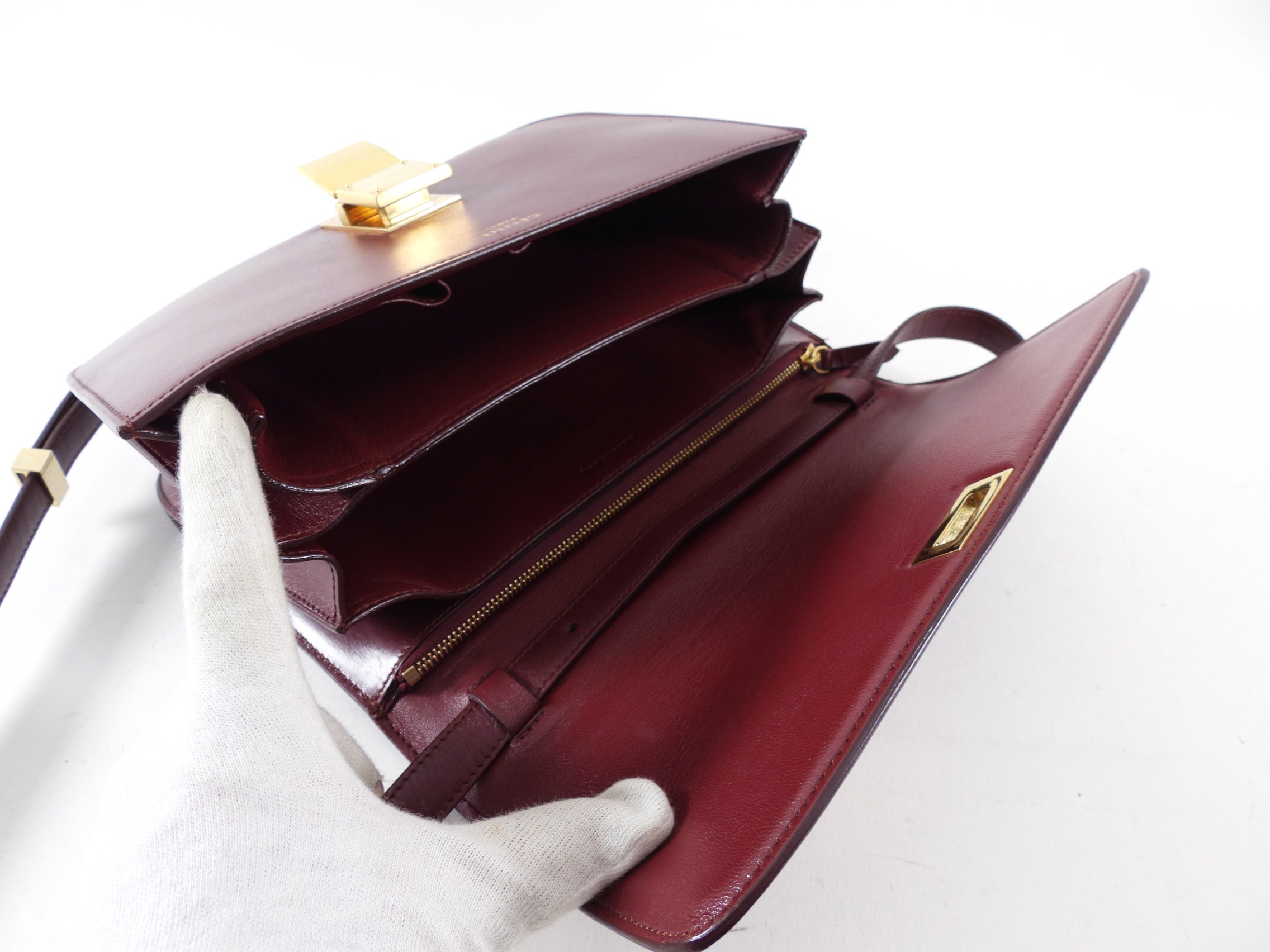 Celine Dark Burgundy Leather Medium Box Bag - Luxury Designer Handbag for Women | Perfect for Work, Travel & Evening Events