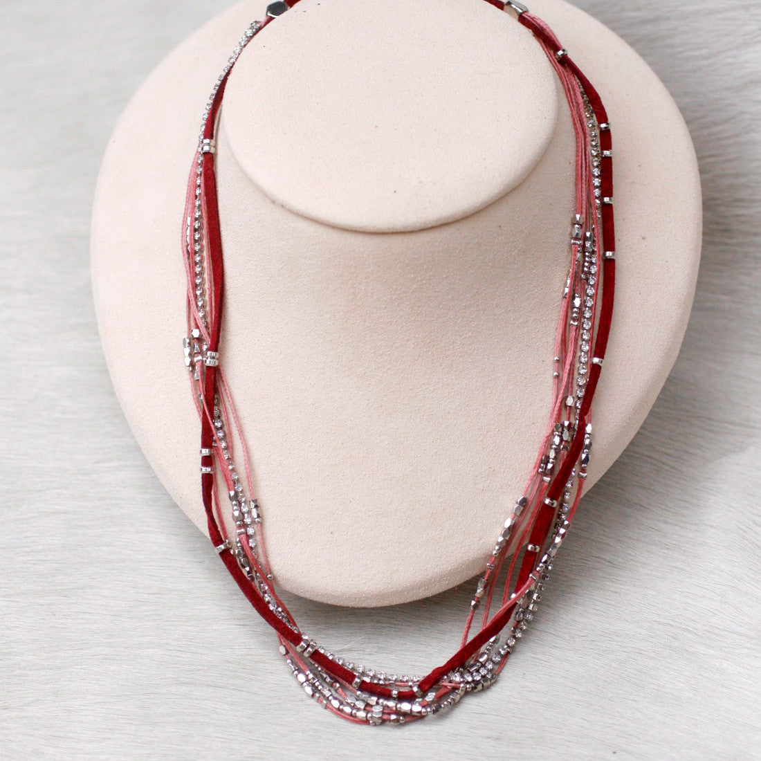 Glistening Strands Double Duty Wrap Bracelet & Necklace - Adjustable Magnetic Clasp in Maroon | Elegant Jewelry for Women, Perfect for Parties, Weddings & Everyday Wear